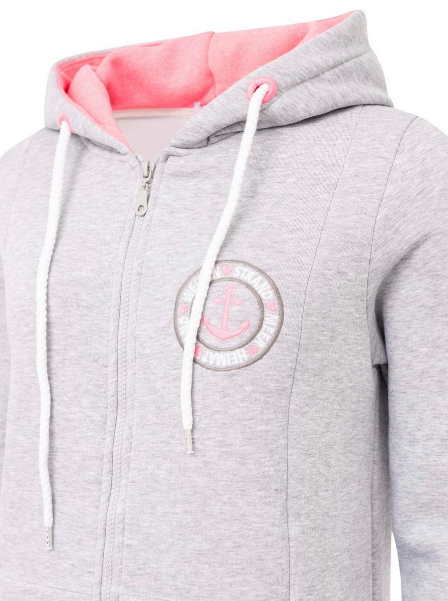Zwillingsherz - Kapuzen-Sweatjacke / Hoodiemantel "Moin Meer Küste" - Grau/Pink (NEU)