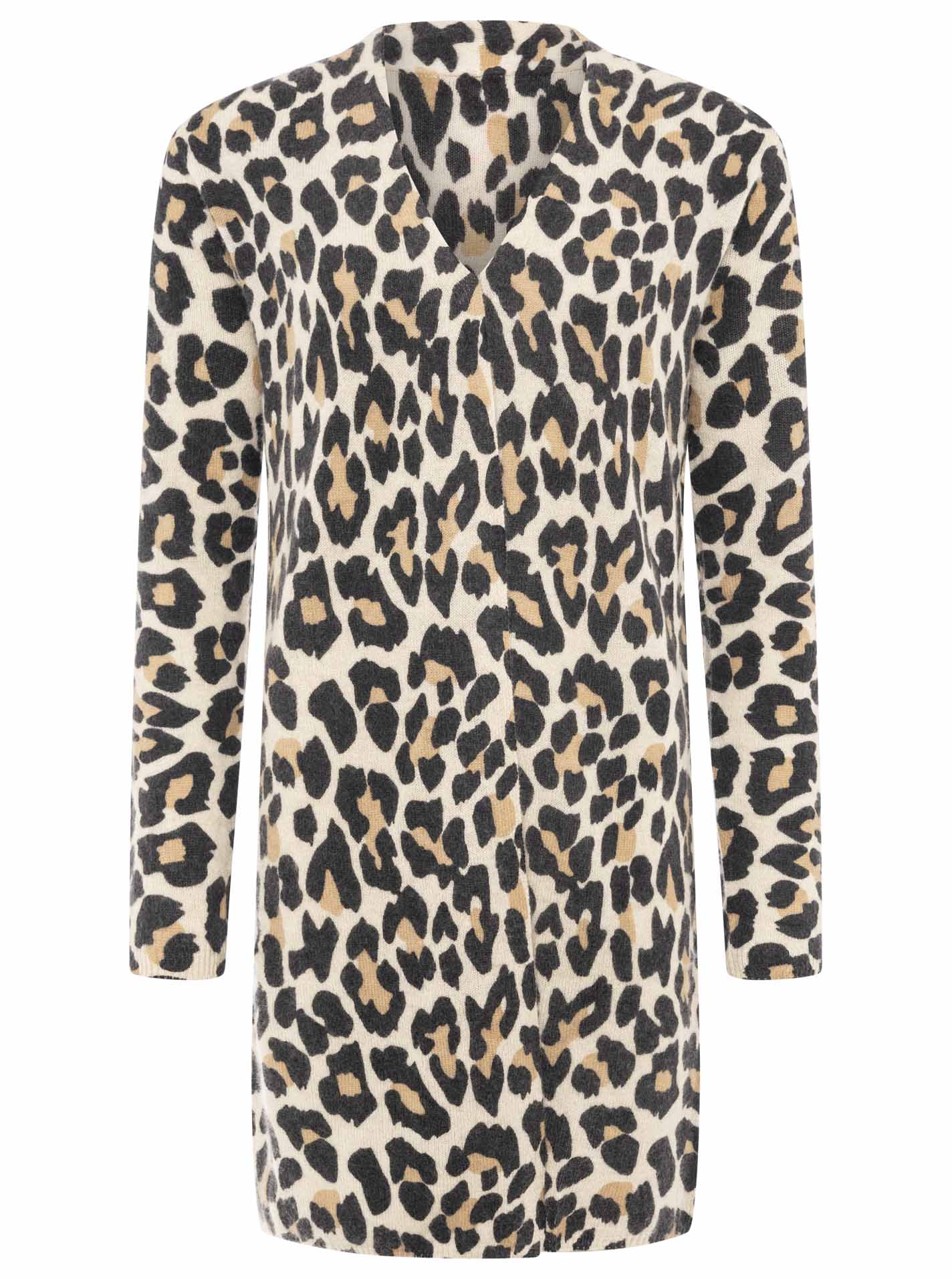 Zwillingsherz 100% Kaschmir / Cashmere Kuschel Cardigan/Strickjacke Leo/Leopard - Schwarz/Beige
