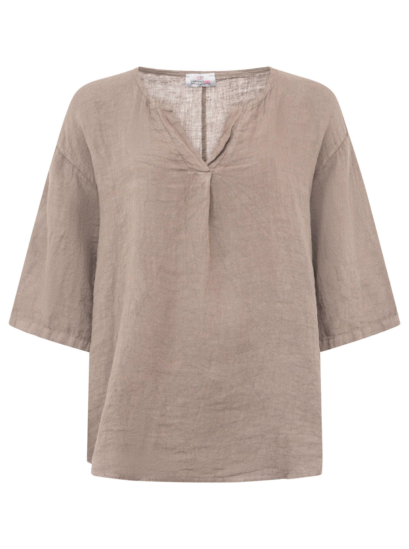 Zwillingsherz - 100% Leinen Bluse "V-Ausschnitt" - Taupe