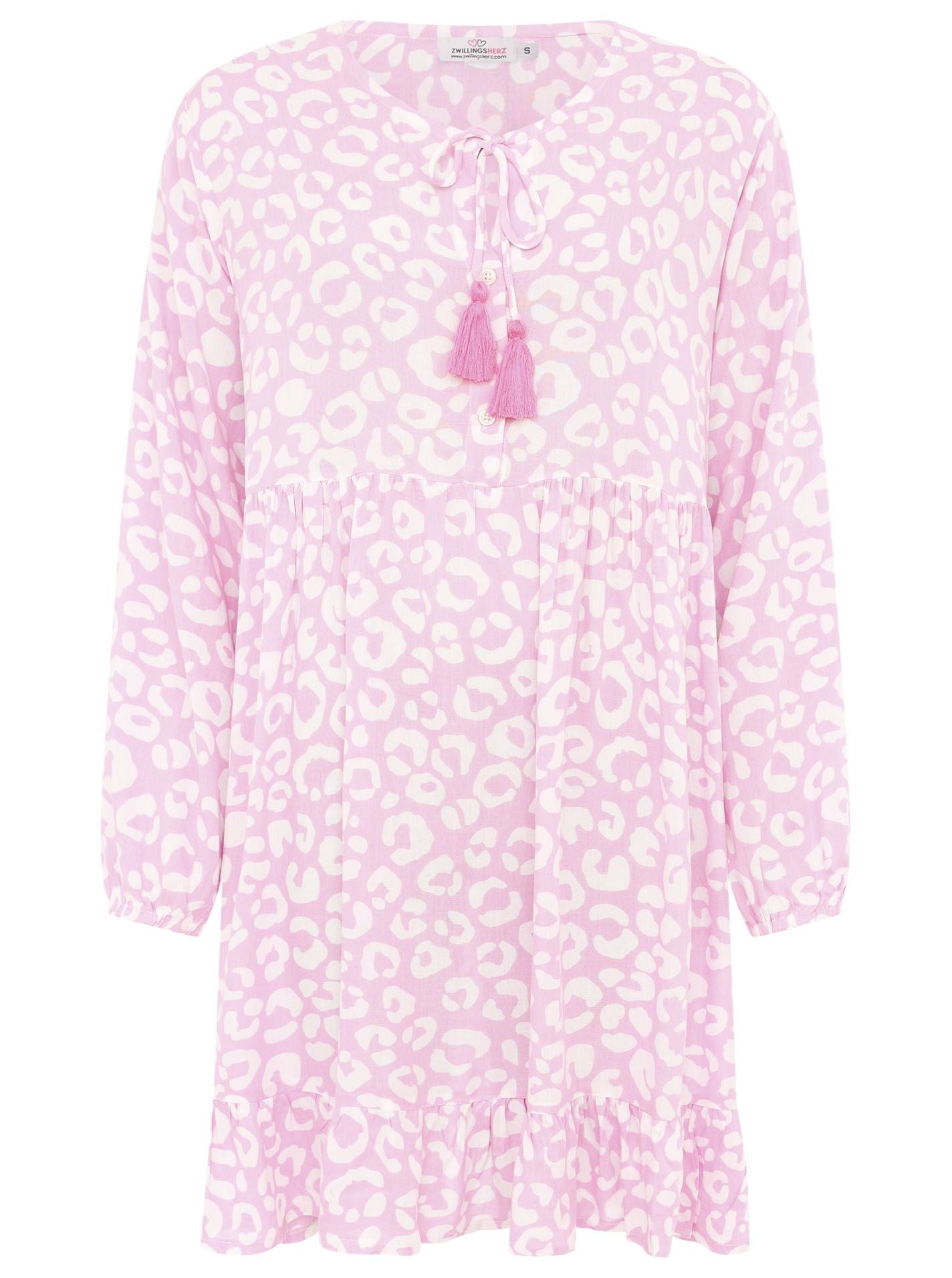 Zwillingsherz - Viskose Kleid "Leo" - Beige/Pink