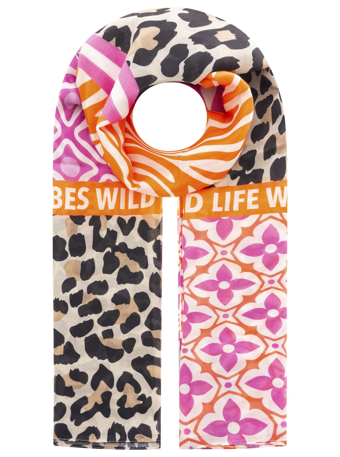 Zwillingsherz - Schal "Wild Life Leo" - Beige/Pink