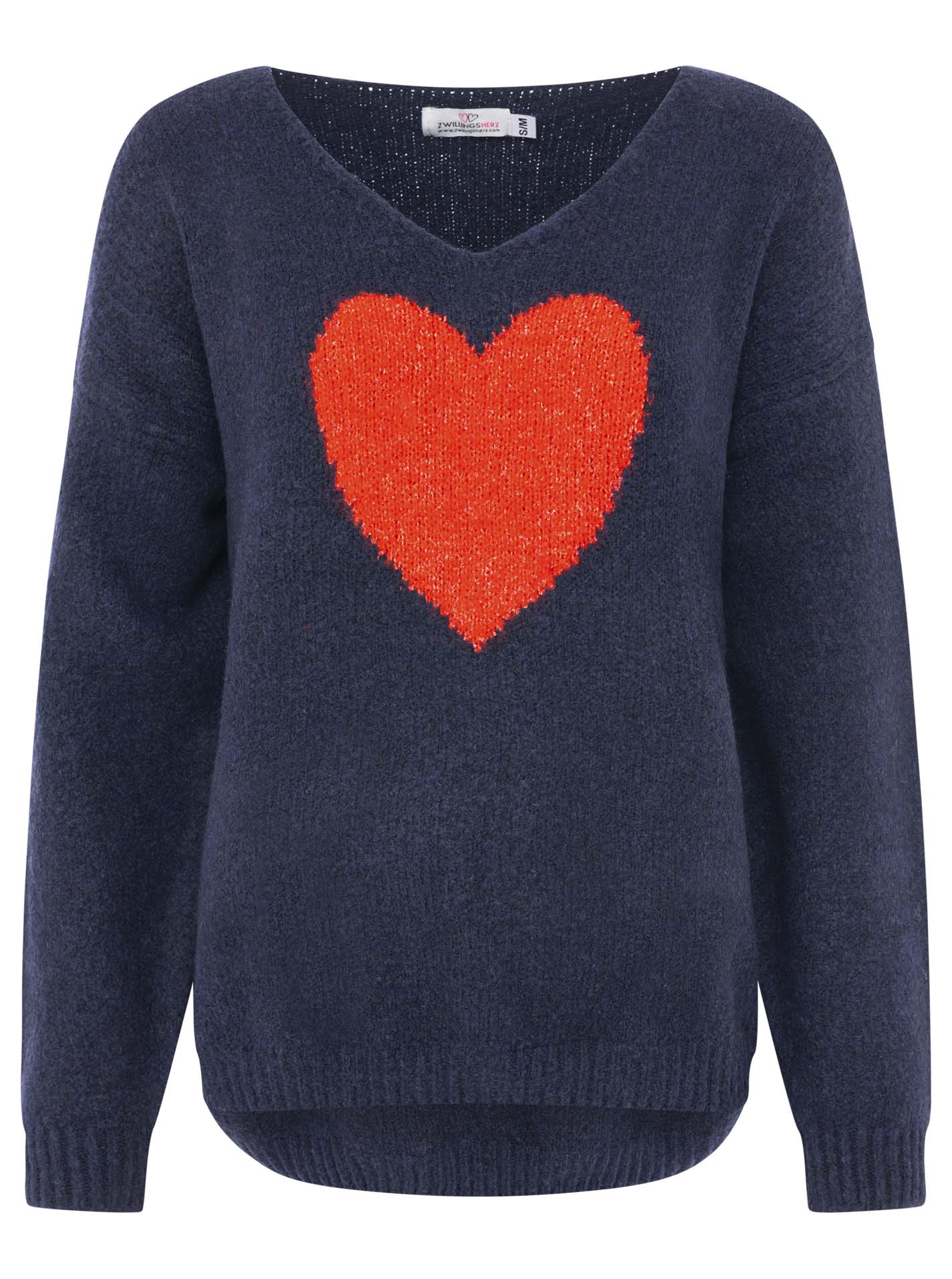 Zwillingsherz - Strick Pullover mit Herz - Dunkelblau