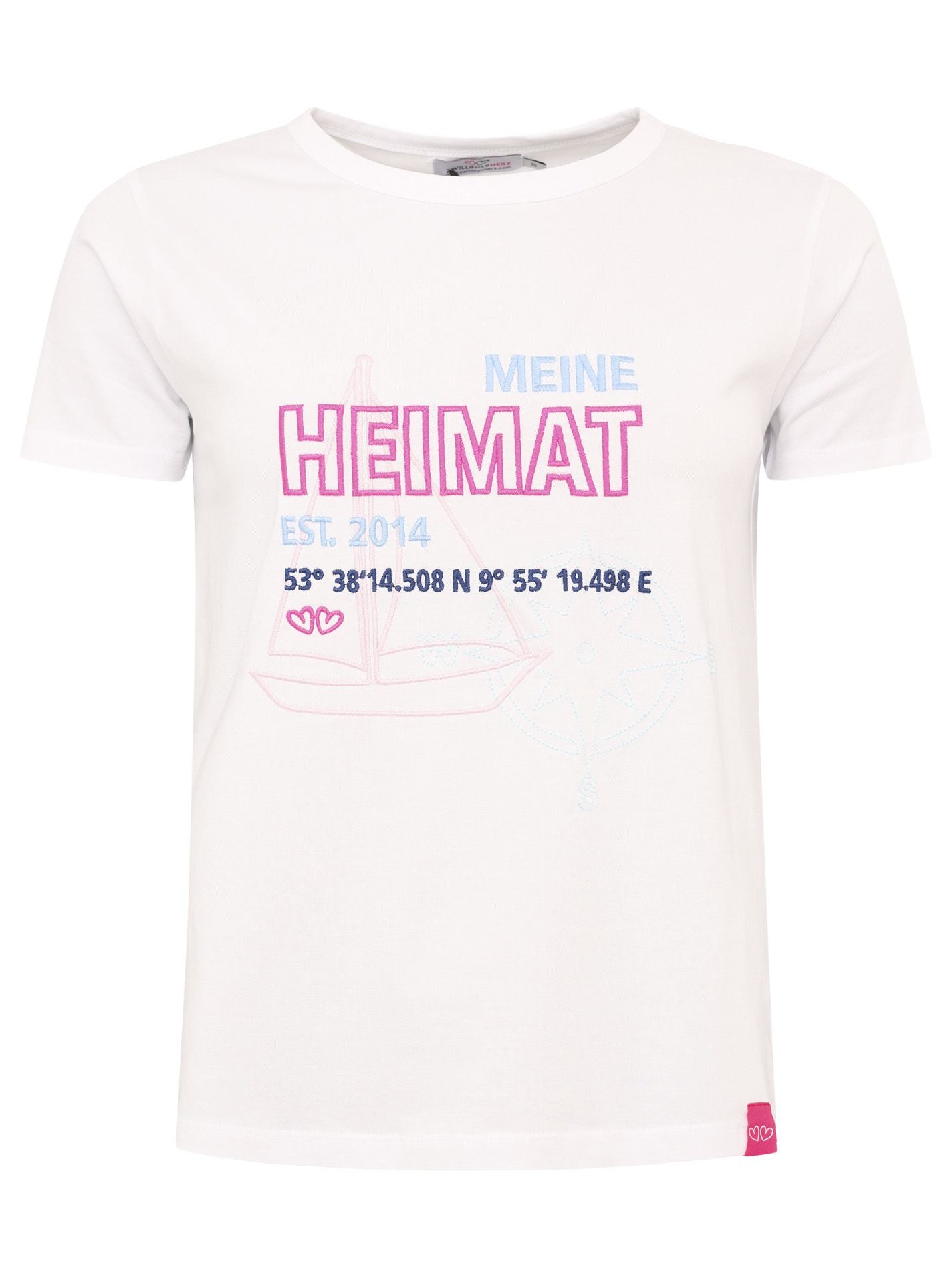 Zwillingsherz - T-Shirt "Meine Heimat Kompass" - Weiß/Pink