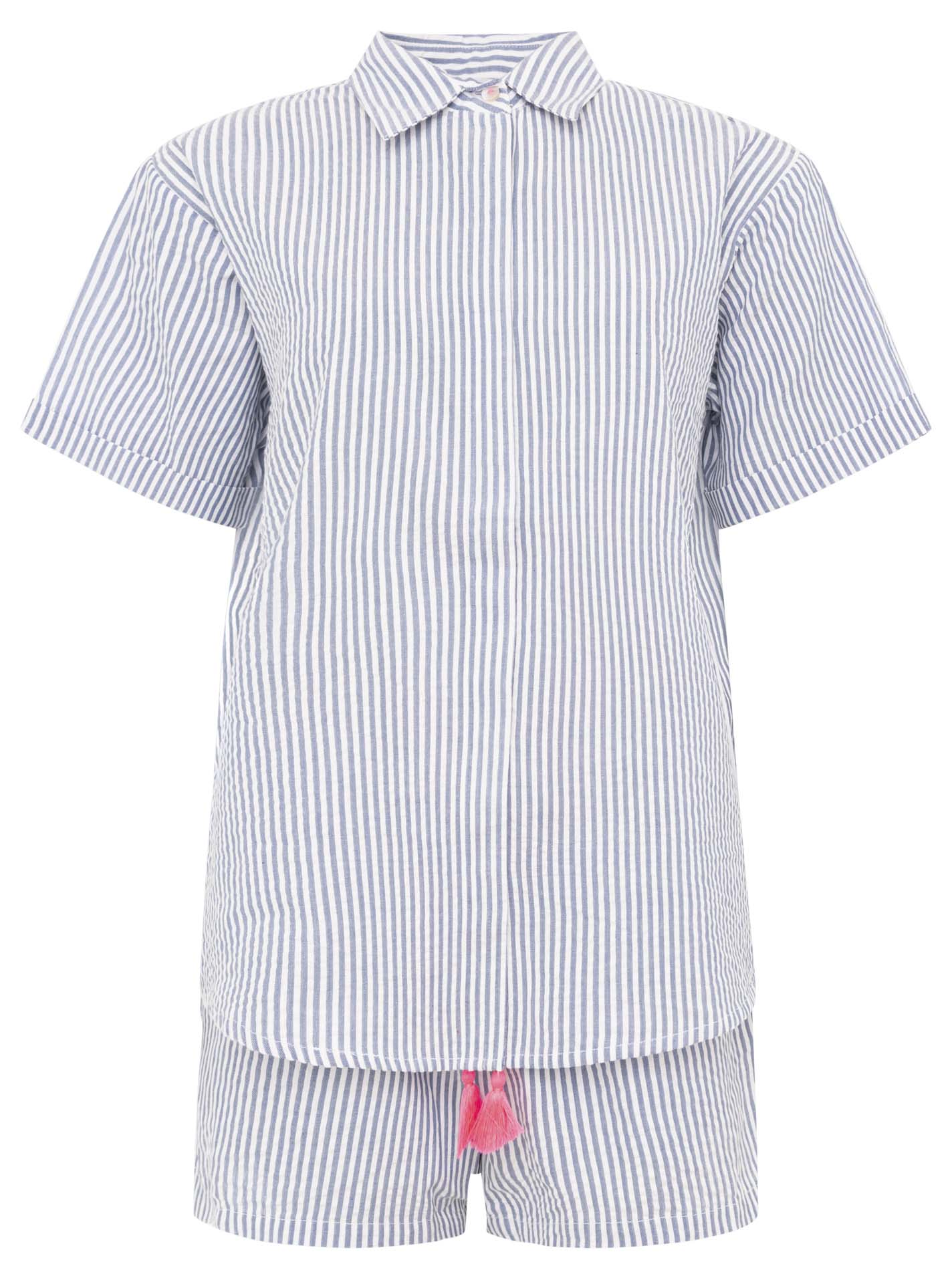 Zwillingsherz - Set kurz (Hemd + Hose) - Streifen Blau/Weiß