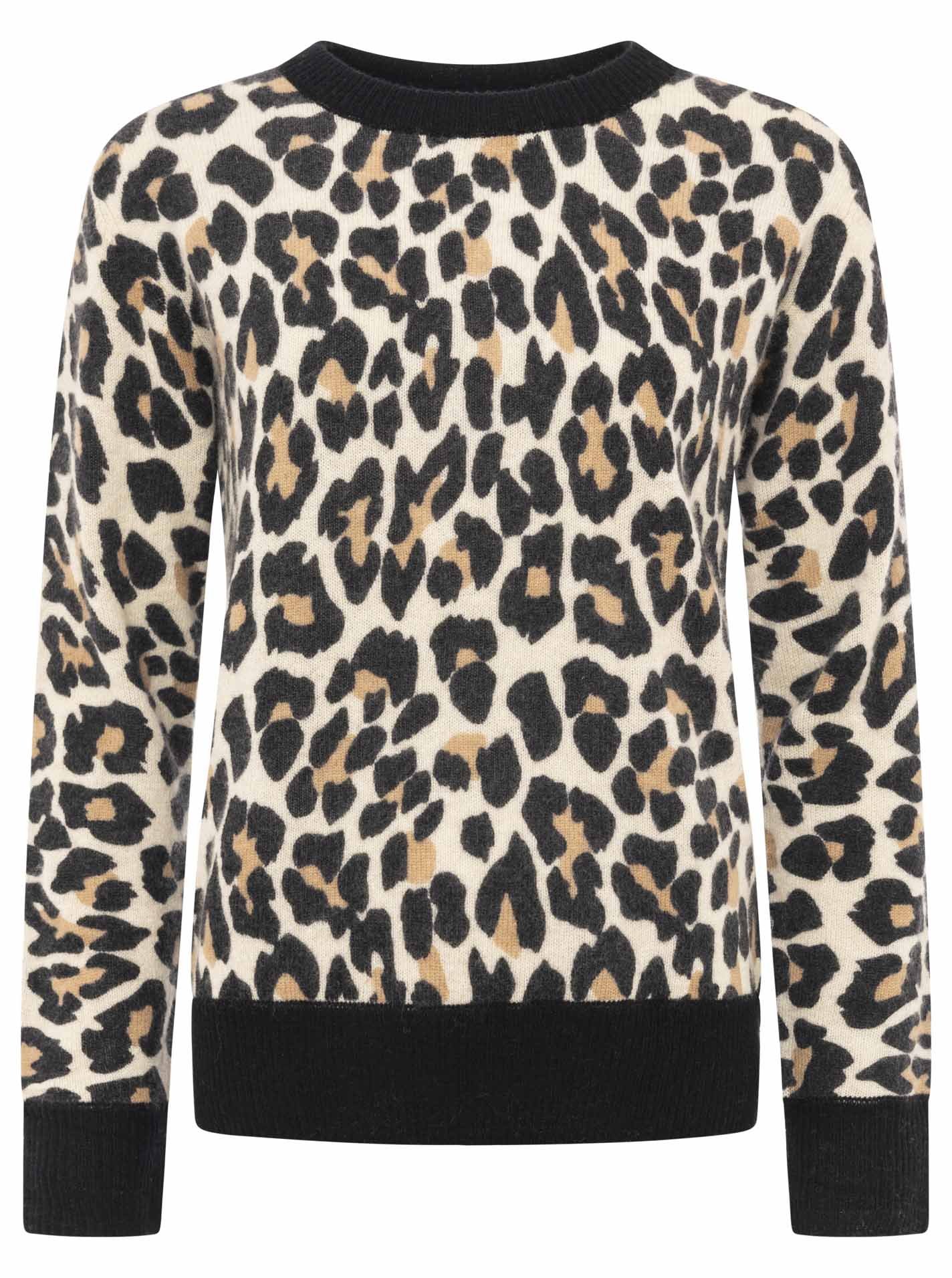 Zwillingsherz 100% Kaschmir/Cashmere Pullover - Leo Beige/Schwarz