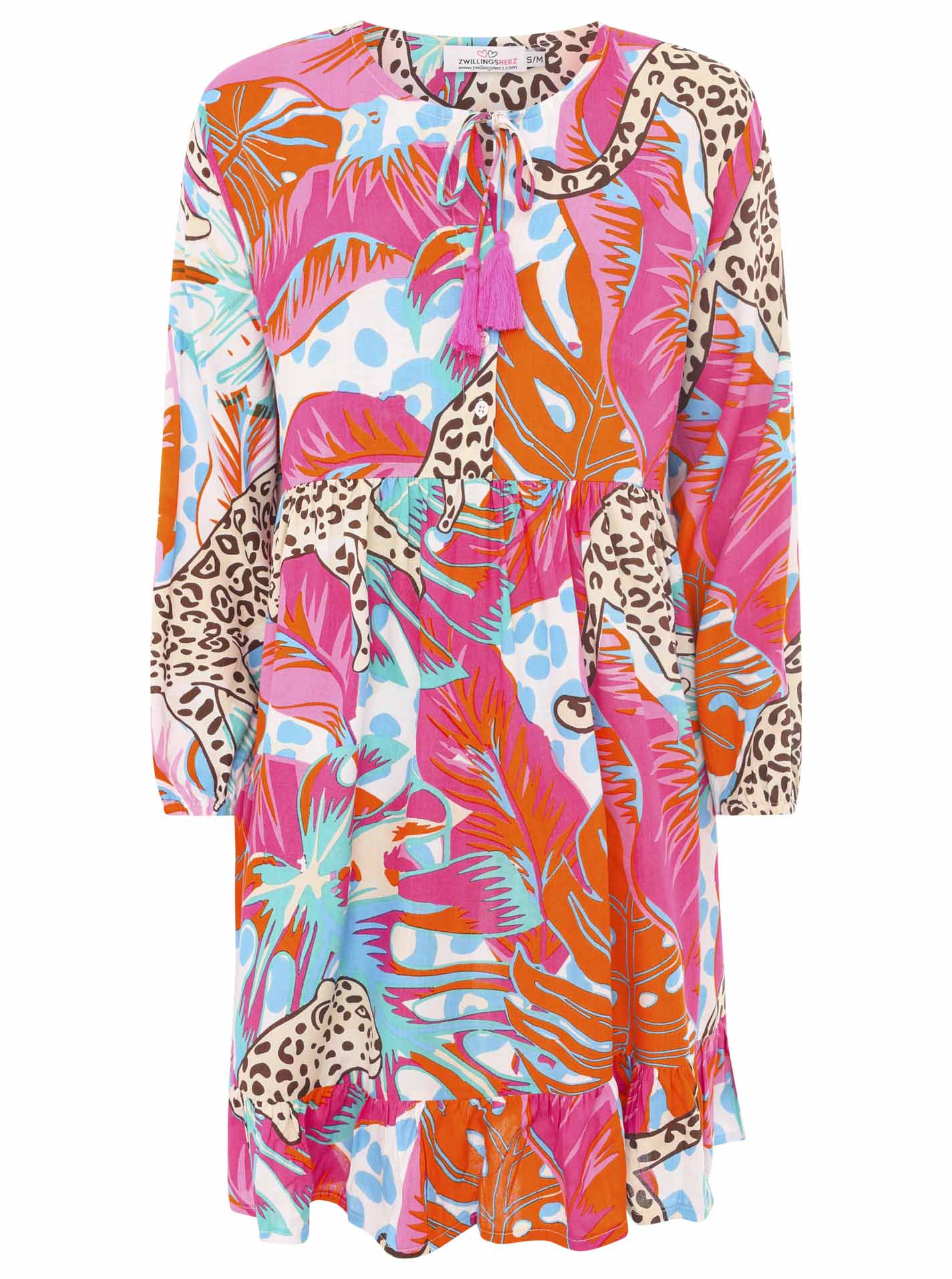 Zwillingsherz - Kleid/Tunika Leo Dschungel- Pink/Beige/Schwarz