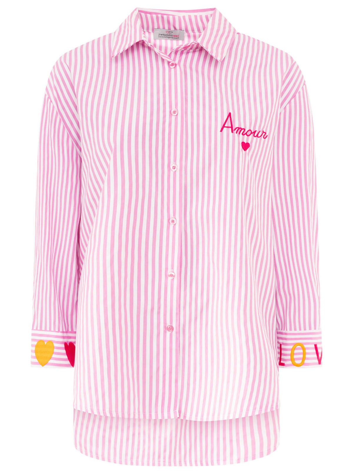 Zwillingsherz - Oversize Bluse "Streifen & Amore" - Pink