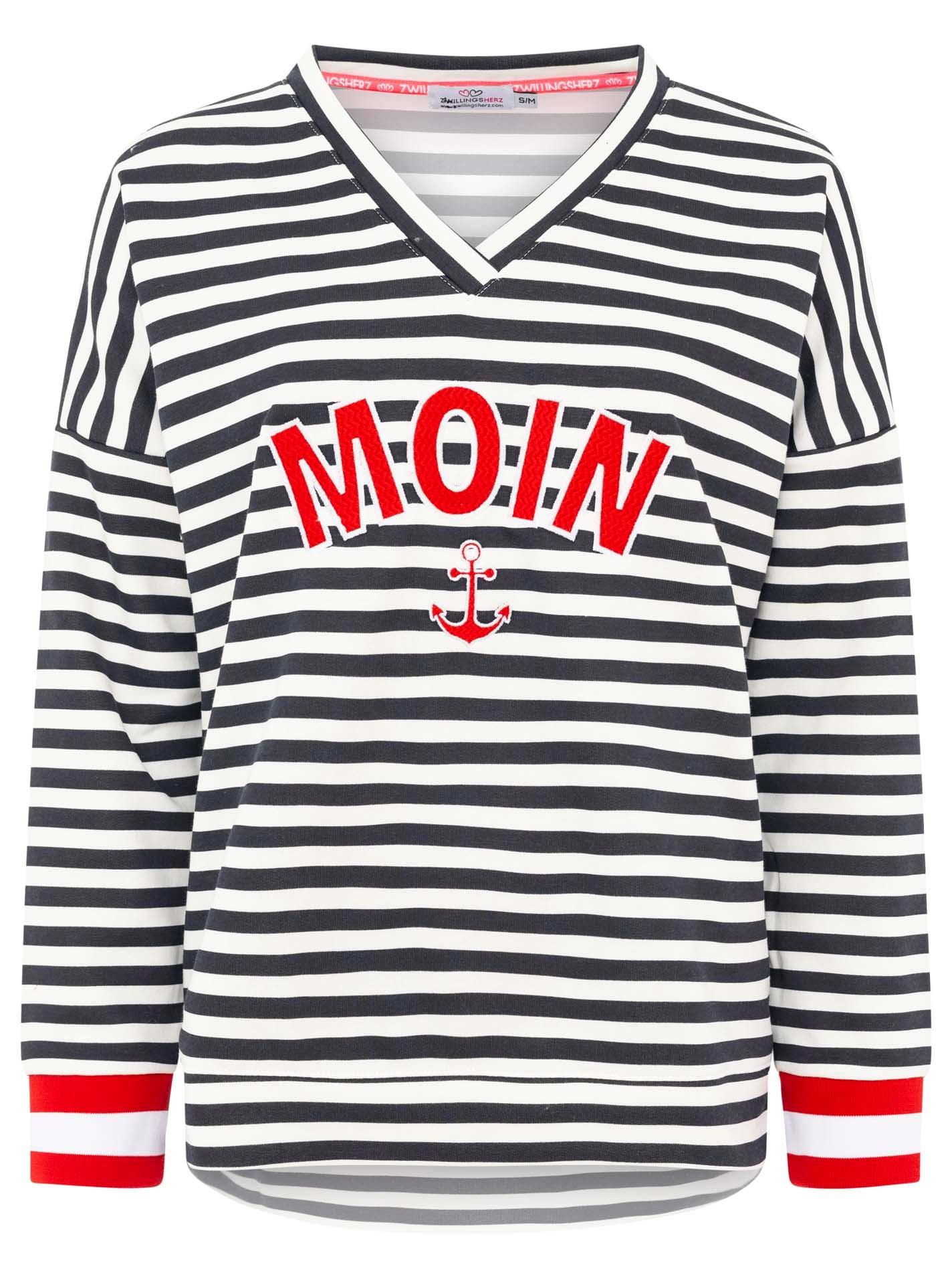 Zwillingsherz - Moin Sweatshirt Streifen Dunkeblau/Rot