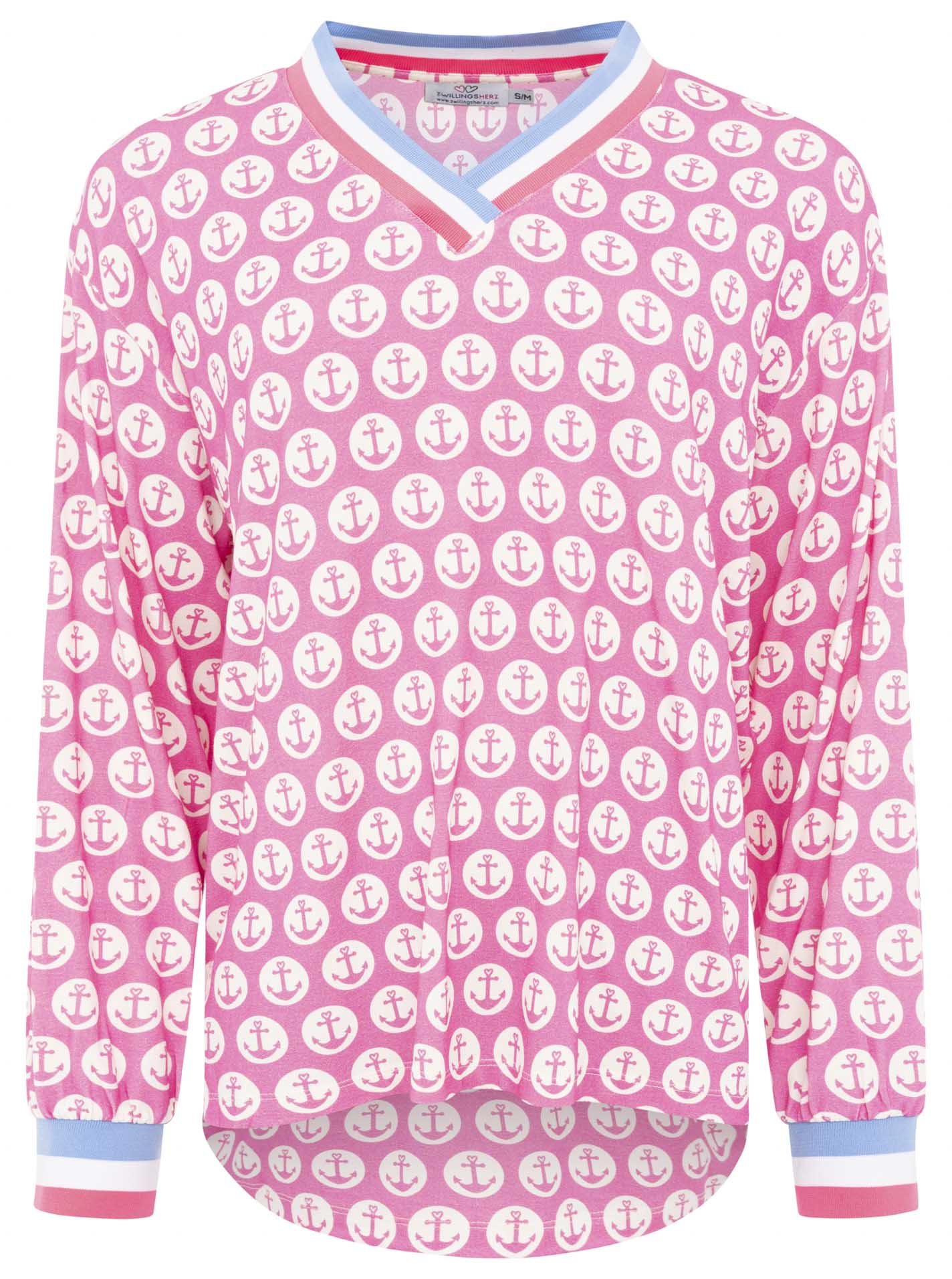 Zwillingsherz - Blusenshirt Anker - Pink/Blau