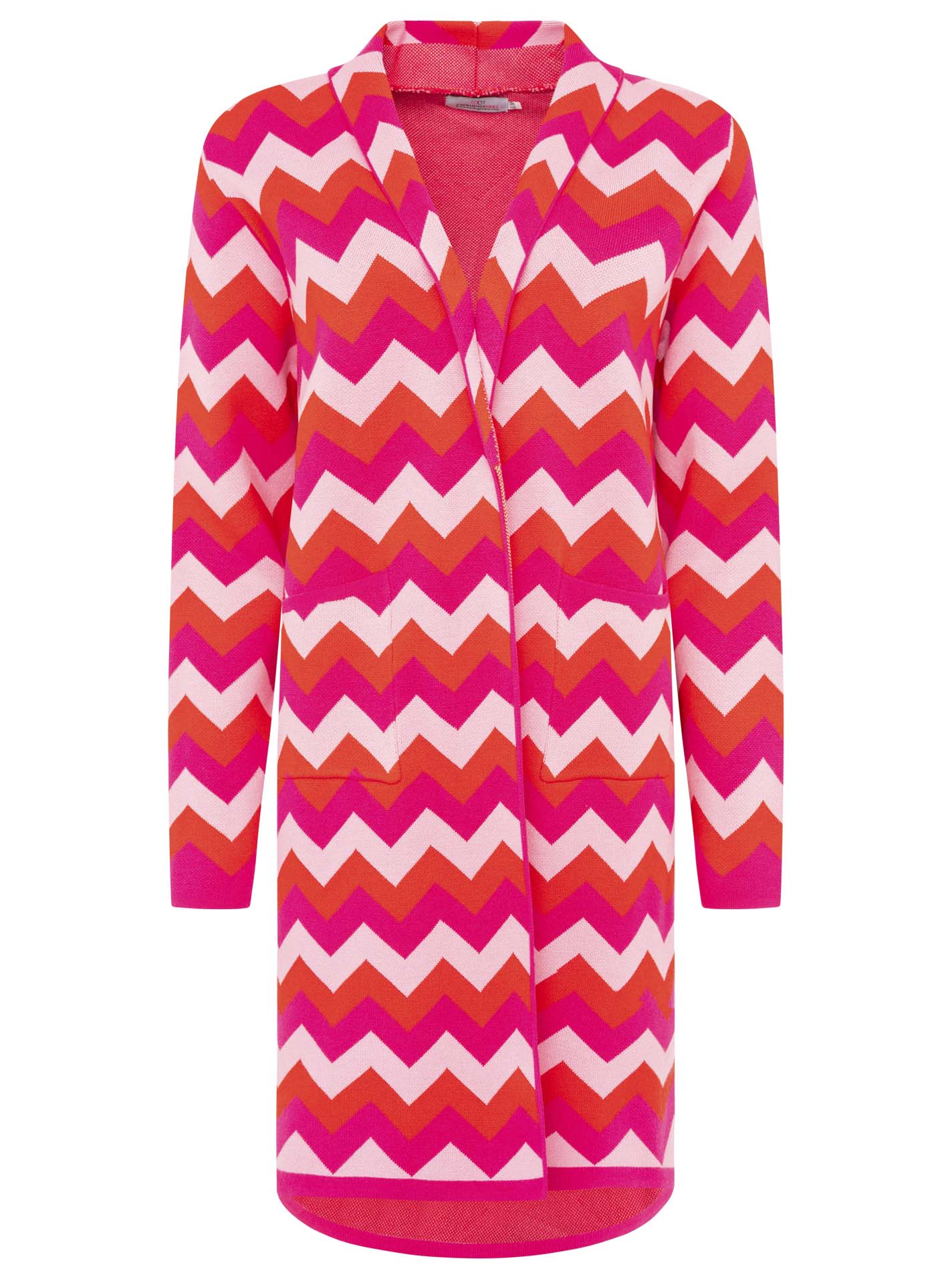 Zwillingsherz Strickjacke Schalkragen Zick Zack - Rot/Pink/Orange