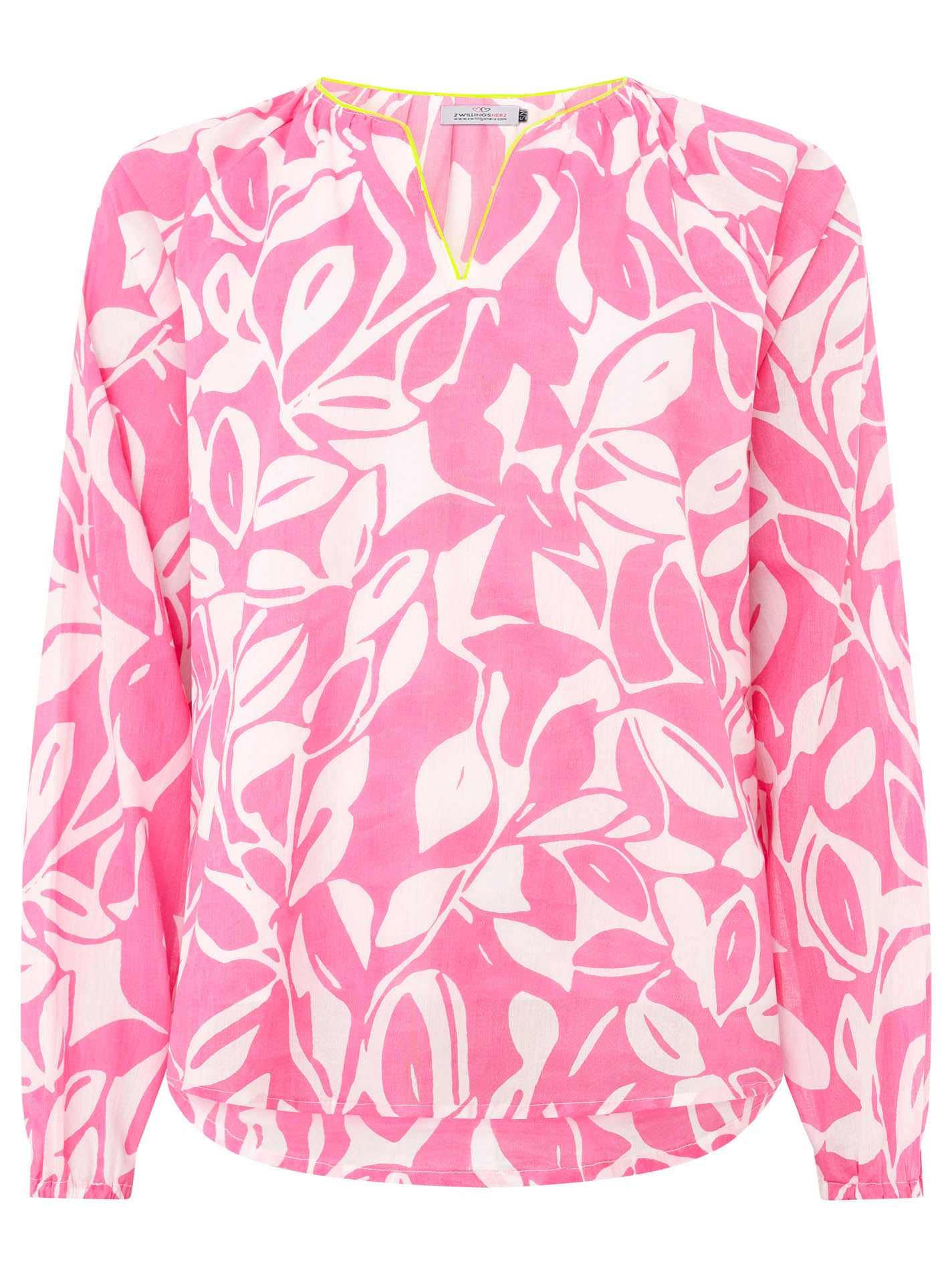 Zwillingsherz - Langarmbluse "Blätter Zweifarbig Flower" - Pink/Gelb