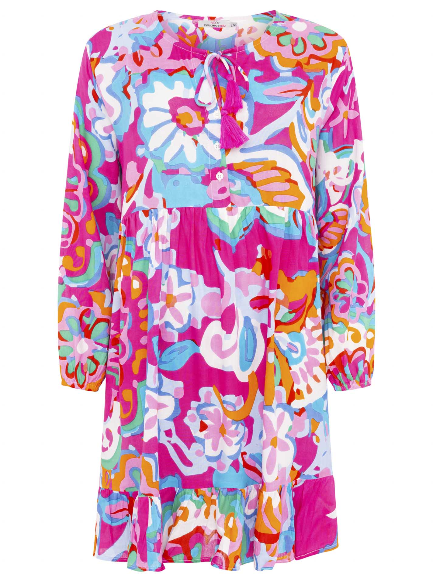 Zwillingsherz - Kleid/Tunika Flower Art - Pink/Blau