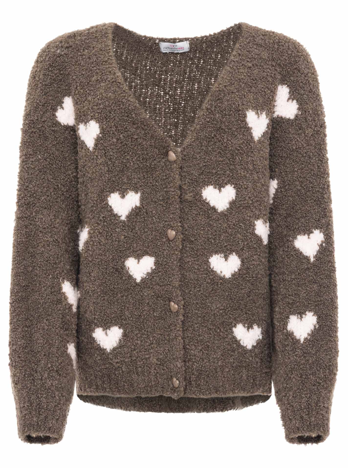 Zwillingsherz - Weicher Herz Cardigan mit Wolle - Braun