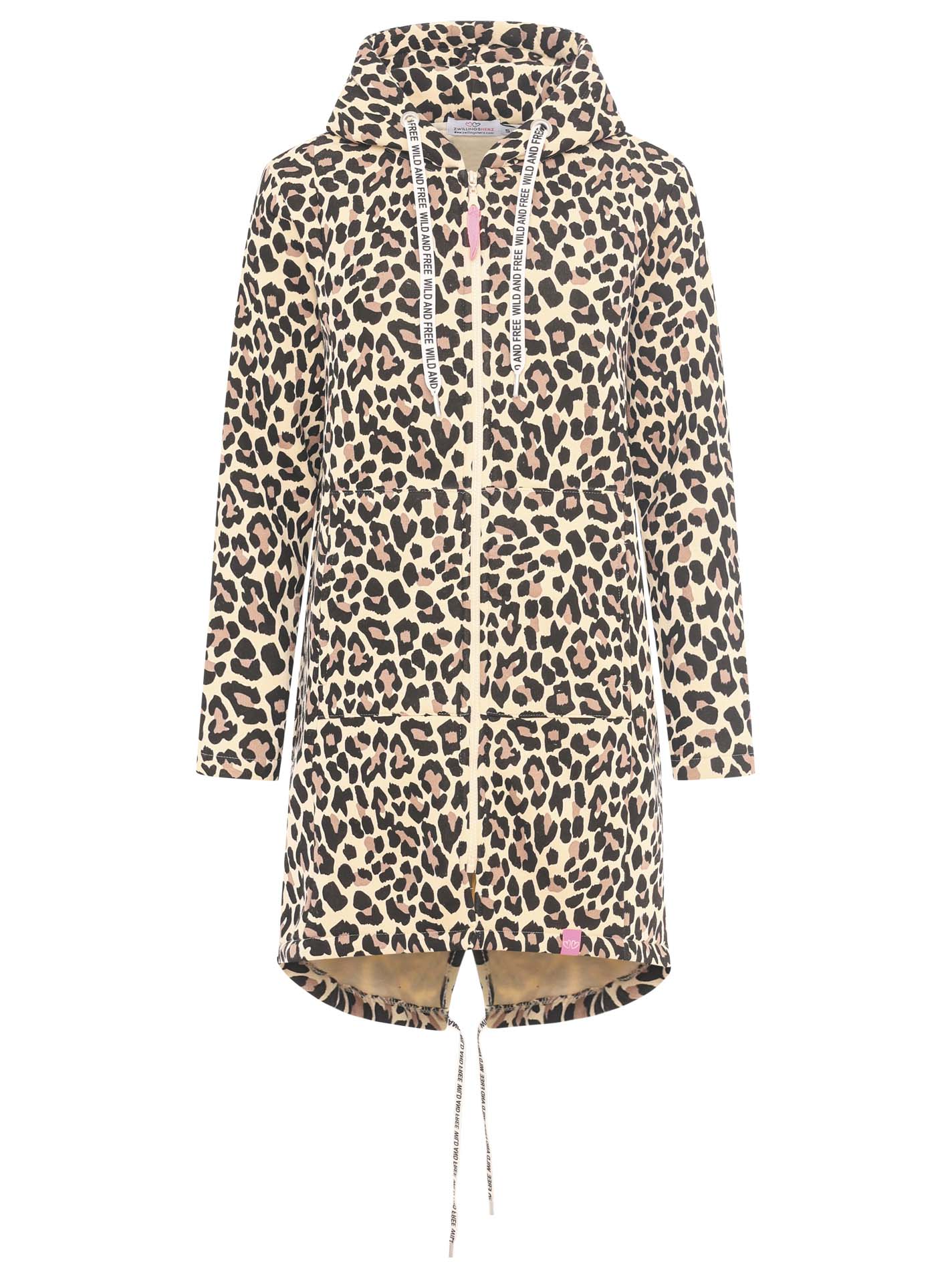 Zwillingsherz - Hoodiemantel "Leopard Leo" - Beige/Schwarz