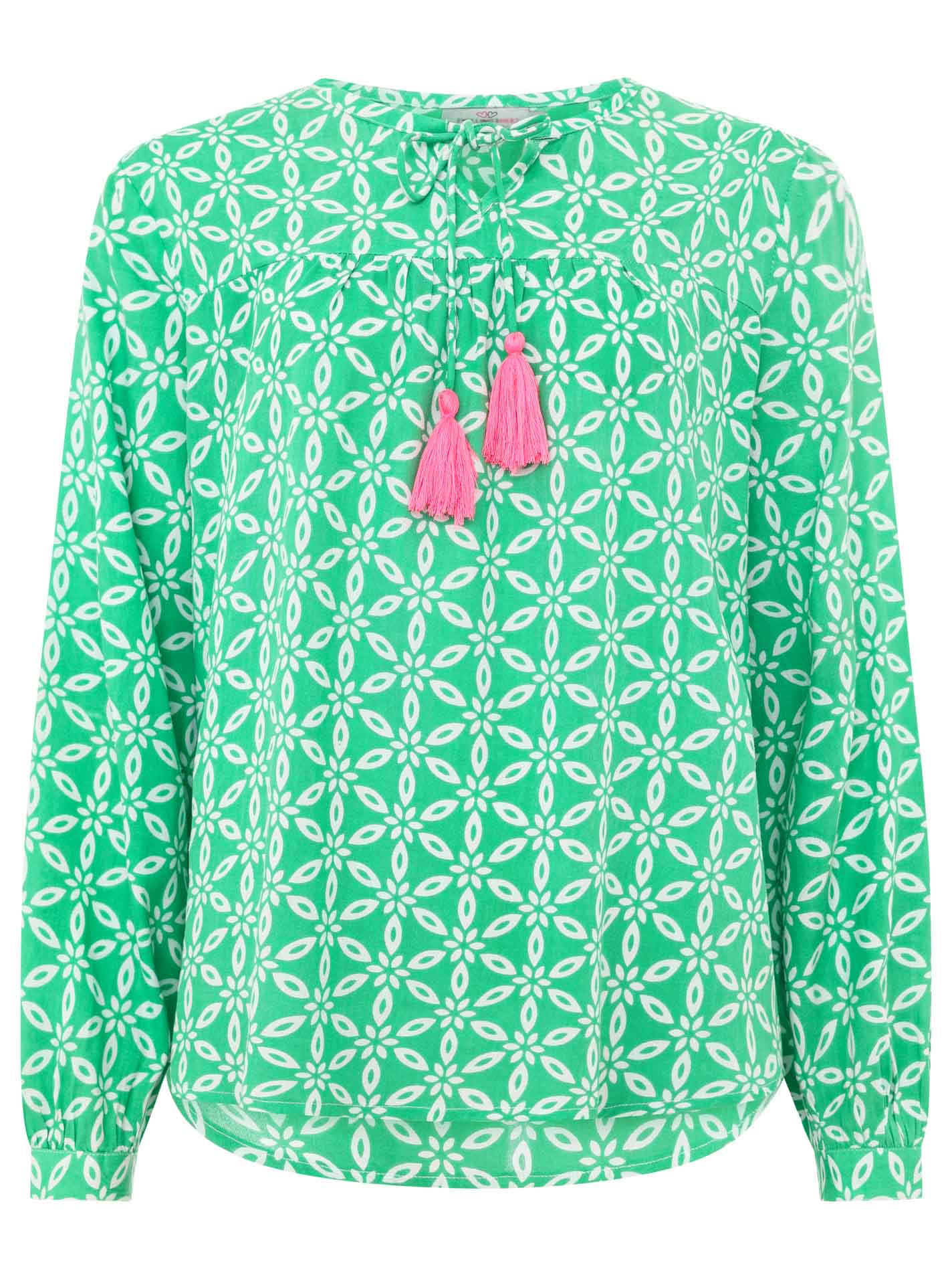 Zwillingsherz - Bluse "Stargazing" mit Design - Grün/Pink