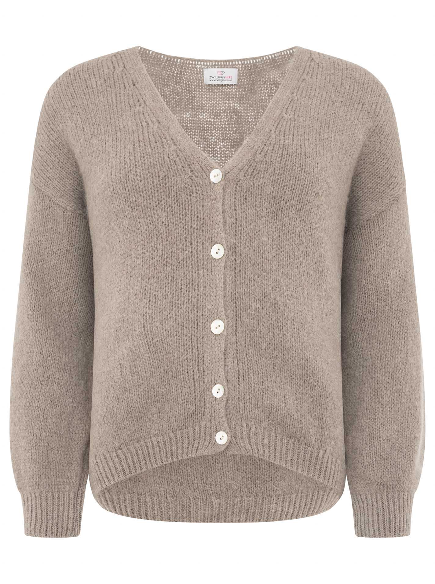 Zwillingsherz - Weicher Alpaka Cardigan - Dunkelbeige
