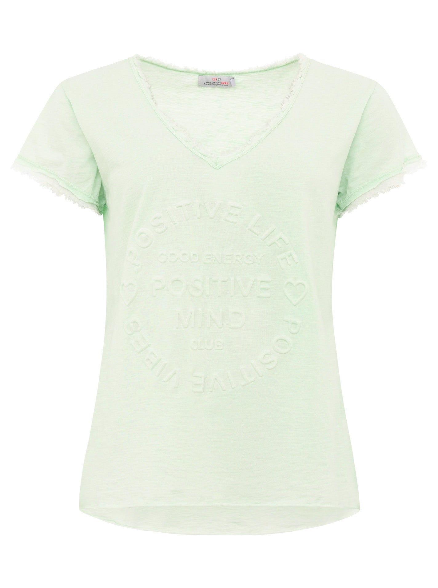 Zwillingsherz - Oversized T-Shirt "Positive Mind" Fransensaum - Mint
