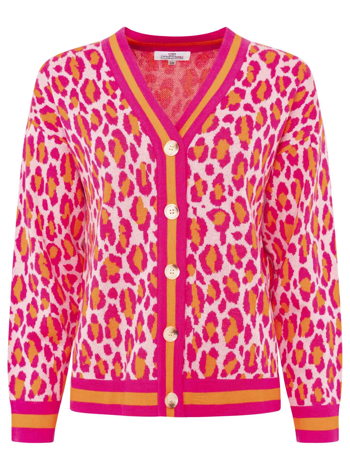 Zwillingsherz - Sweat Cardigan Leo/Leopard - Pink/Orange