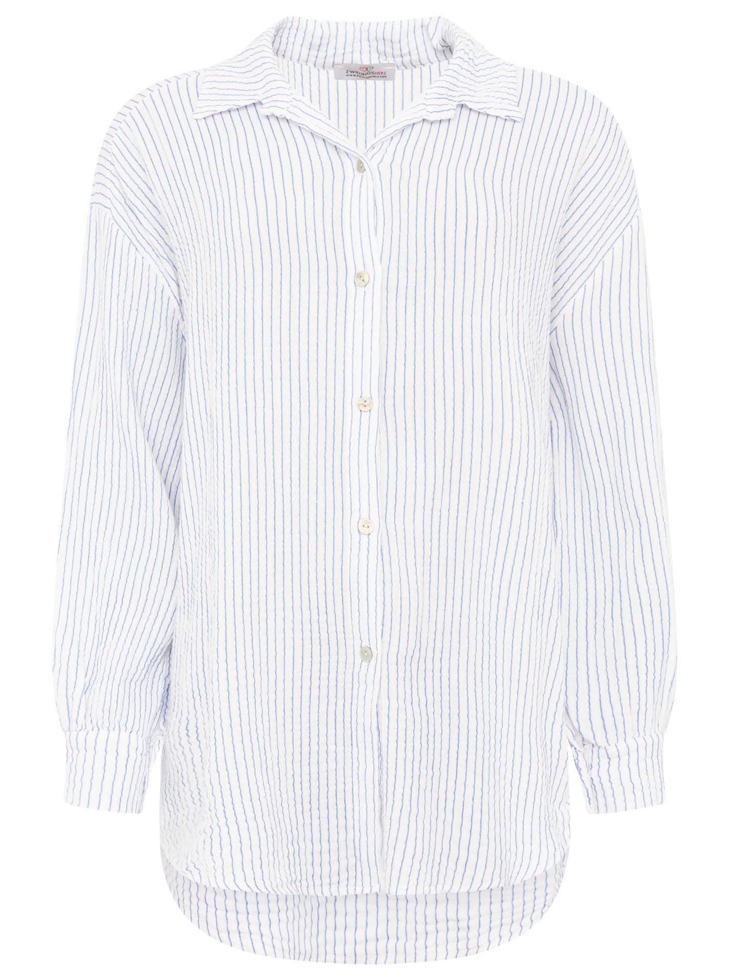 Zwillingsherz - Musselin Bluse mit Streifen - Weiß/Blau