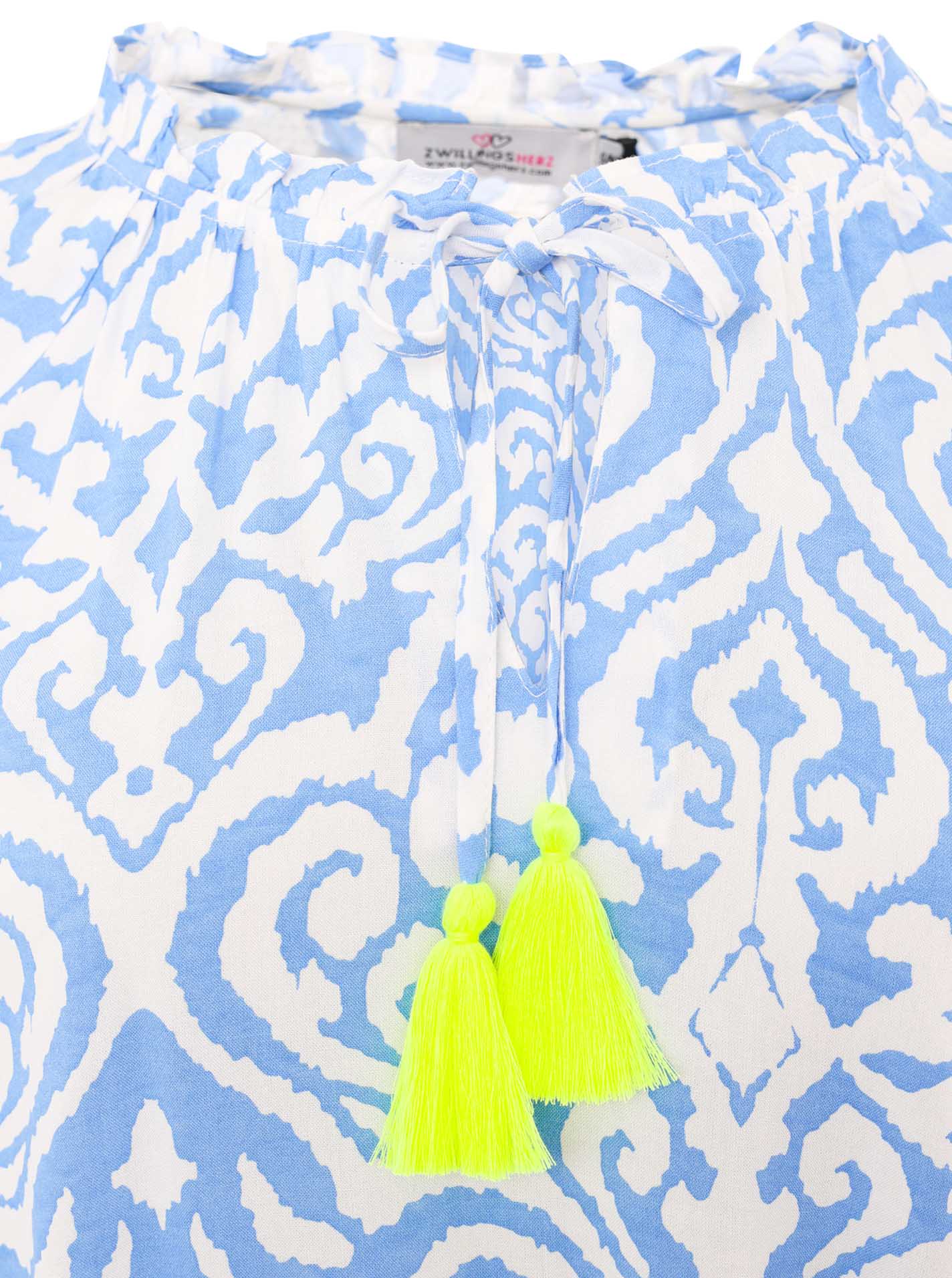 Zwillingsherz - Langarmbluse Ornamente- Blau/Gelb