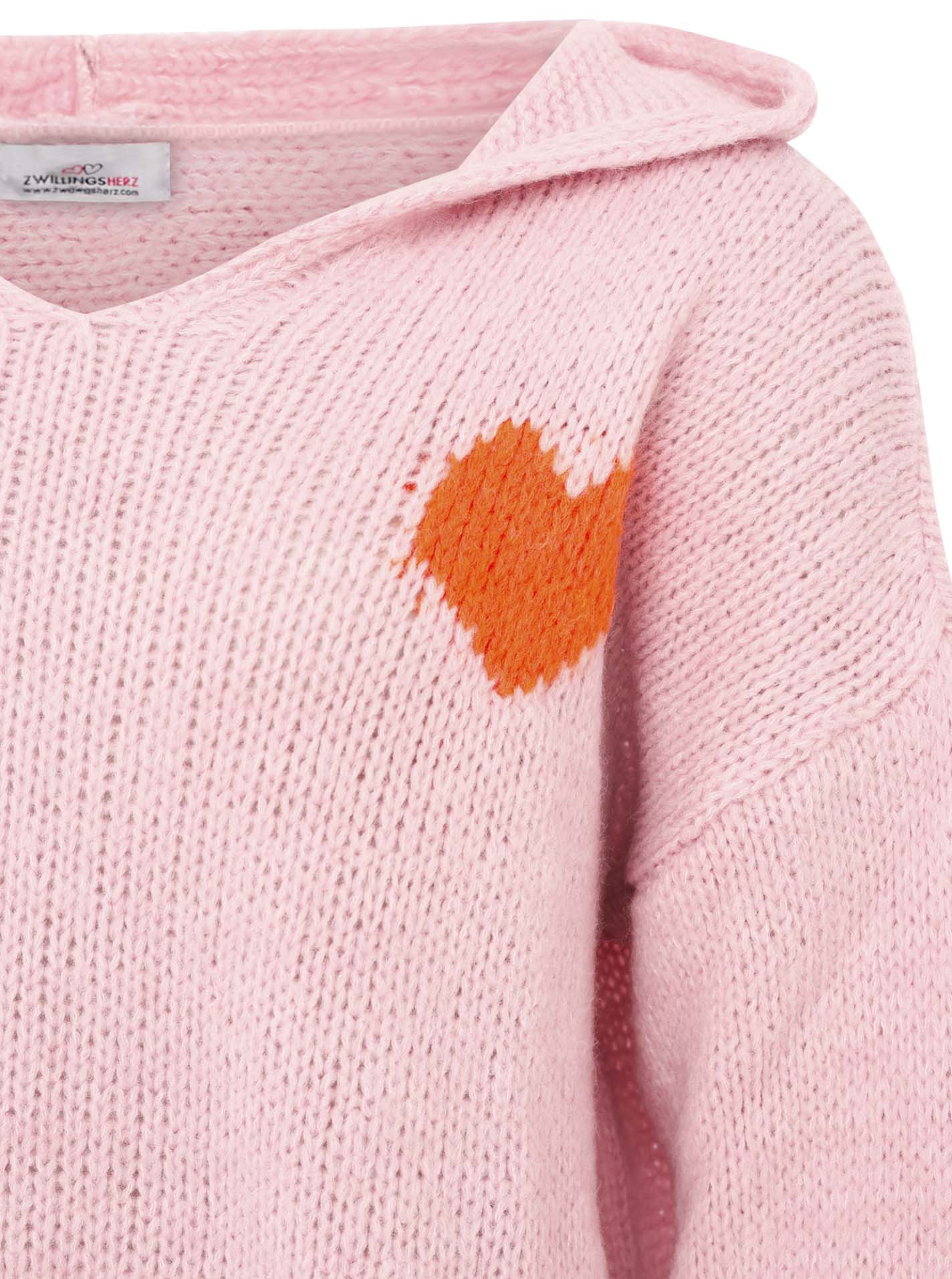 Oversize Strick Hoodie „Herz“ - Made in Italy - Pink