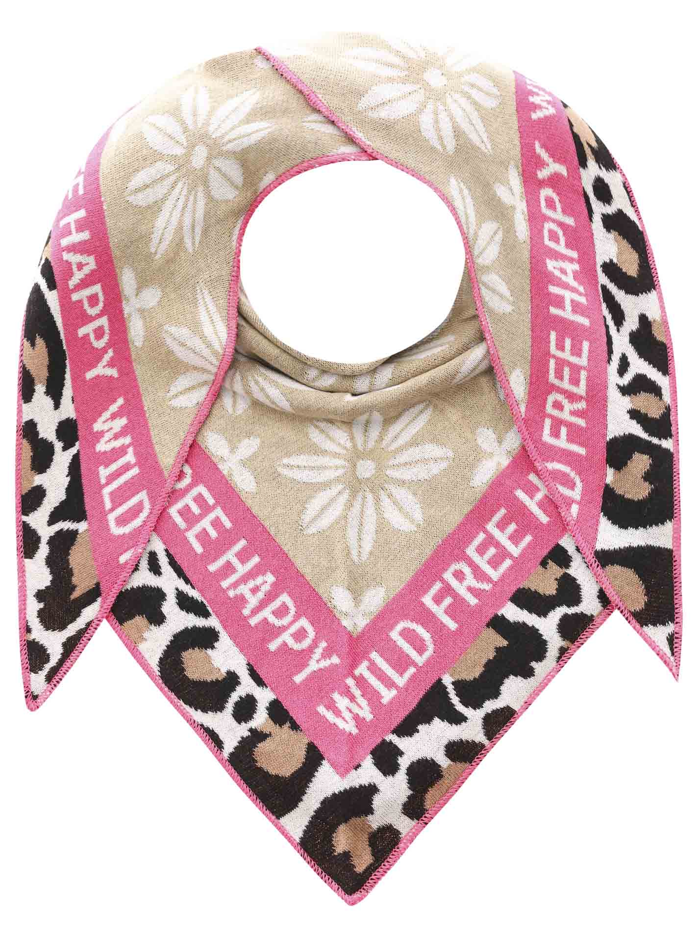 Zwillingsherz Schal - Dreieckstuch "Wild Fre Leo BlumeBaumwolle" - Beige/Pink