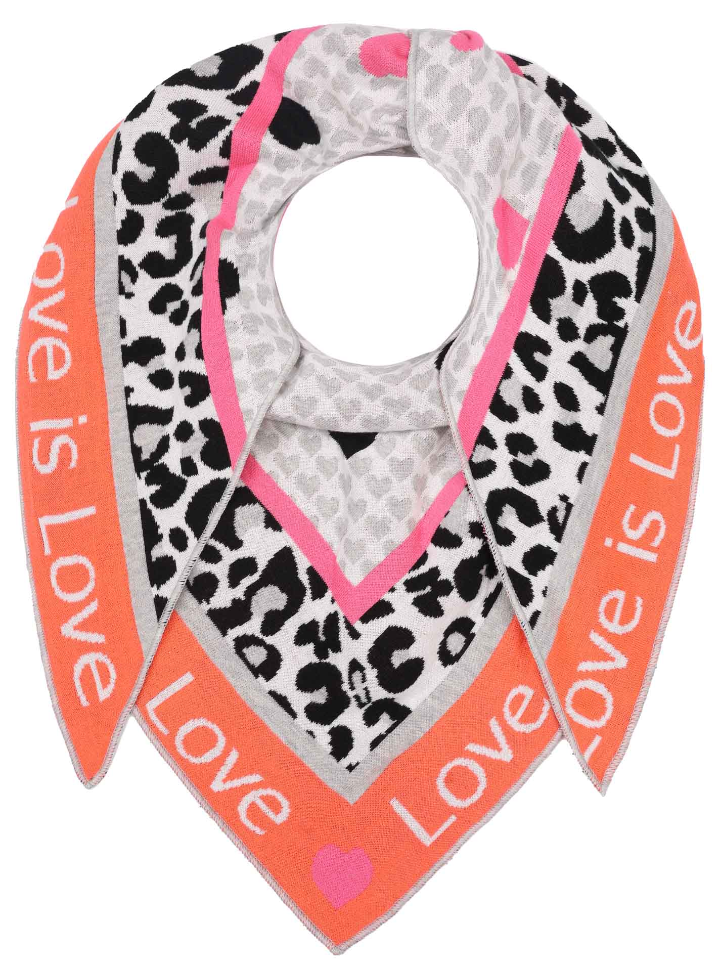 Zwillingsherz Schal - Dreieckstuch "Love is love" Baumwolle - Orange/Beige/Schwarz