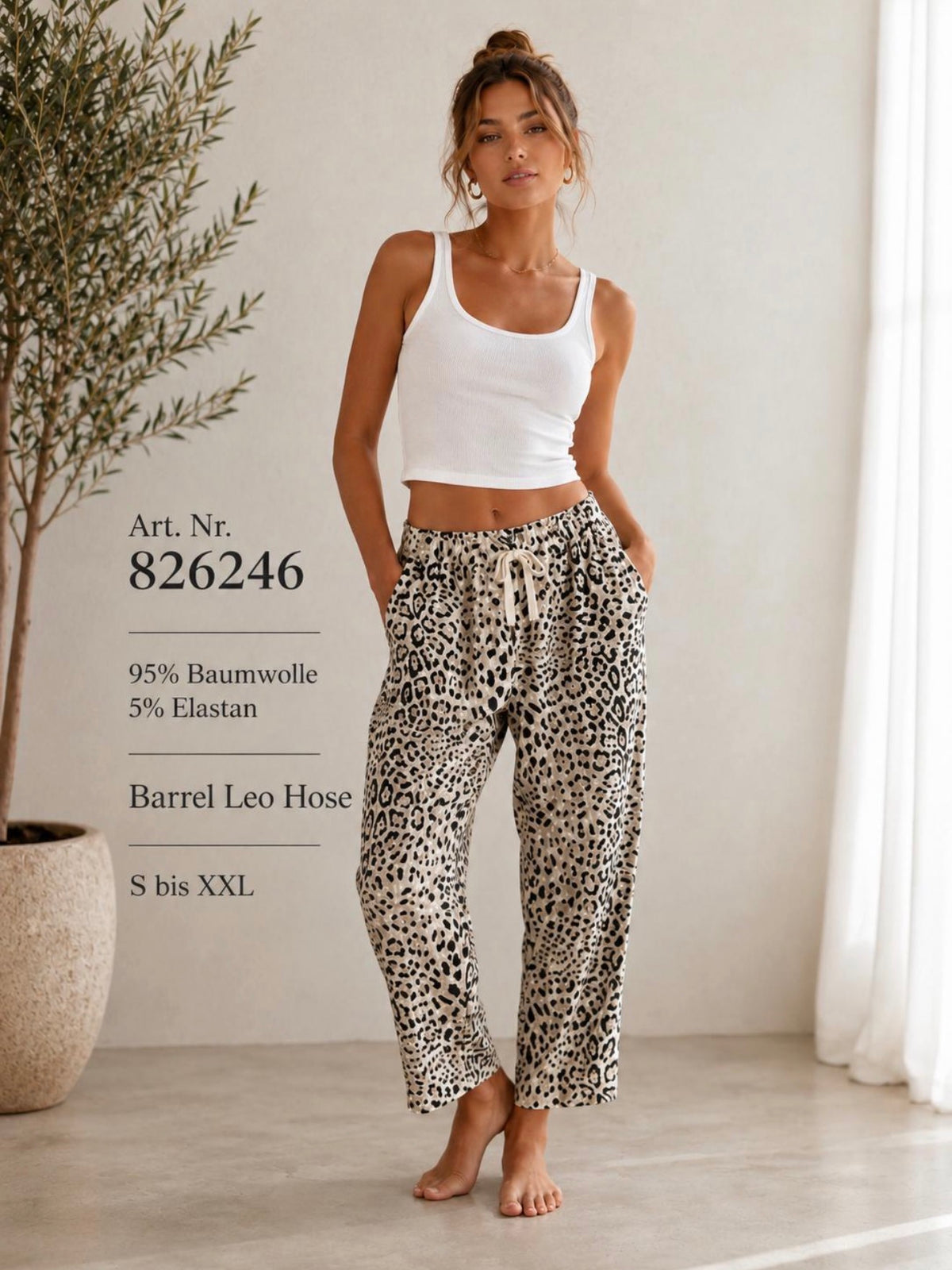 Stilvolle Barrel Joggpants - Leo Beige/Schwarz
