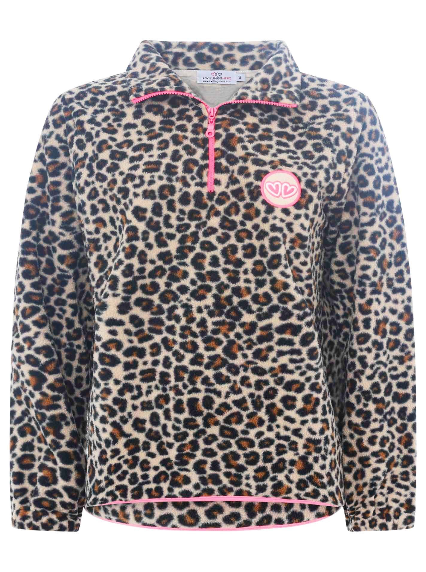 Zwillingsherz - Troyer Sweat Zipper "Leo Leopard" - Beige/Pink