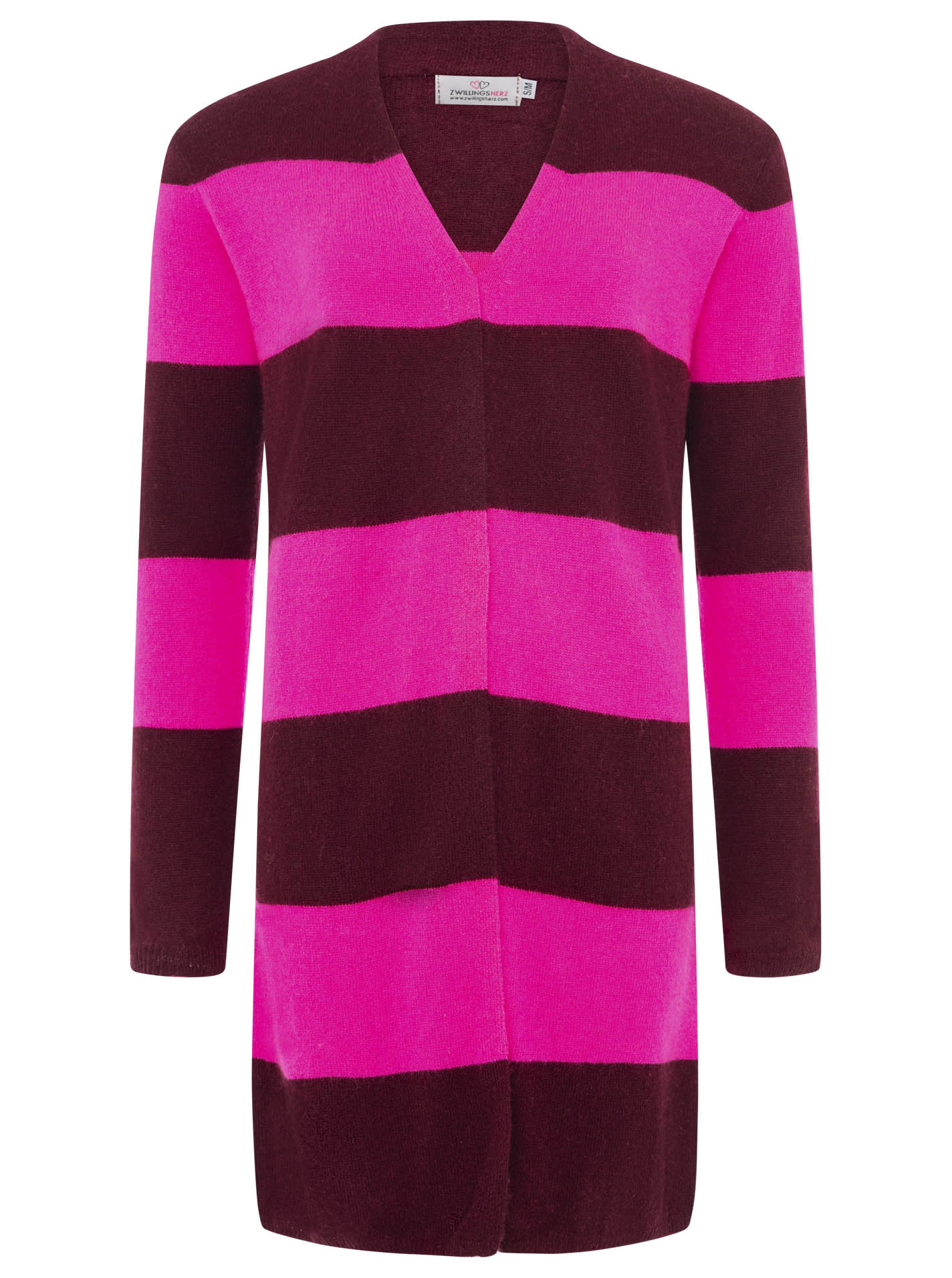Zwillingsherz 100% Kaschmir / Cashmere Strickjacke Streifen - Bordeauxrot/Pink