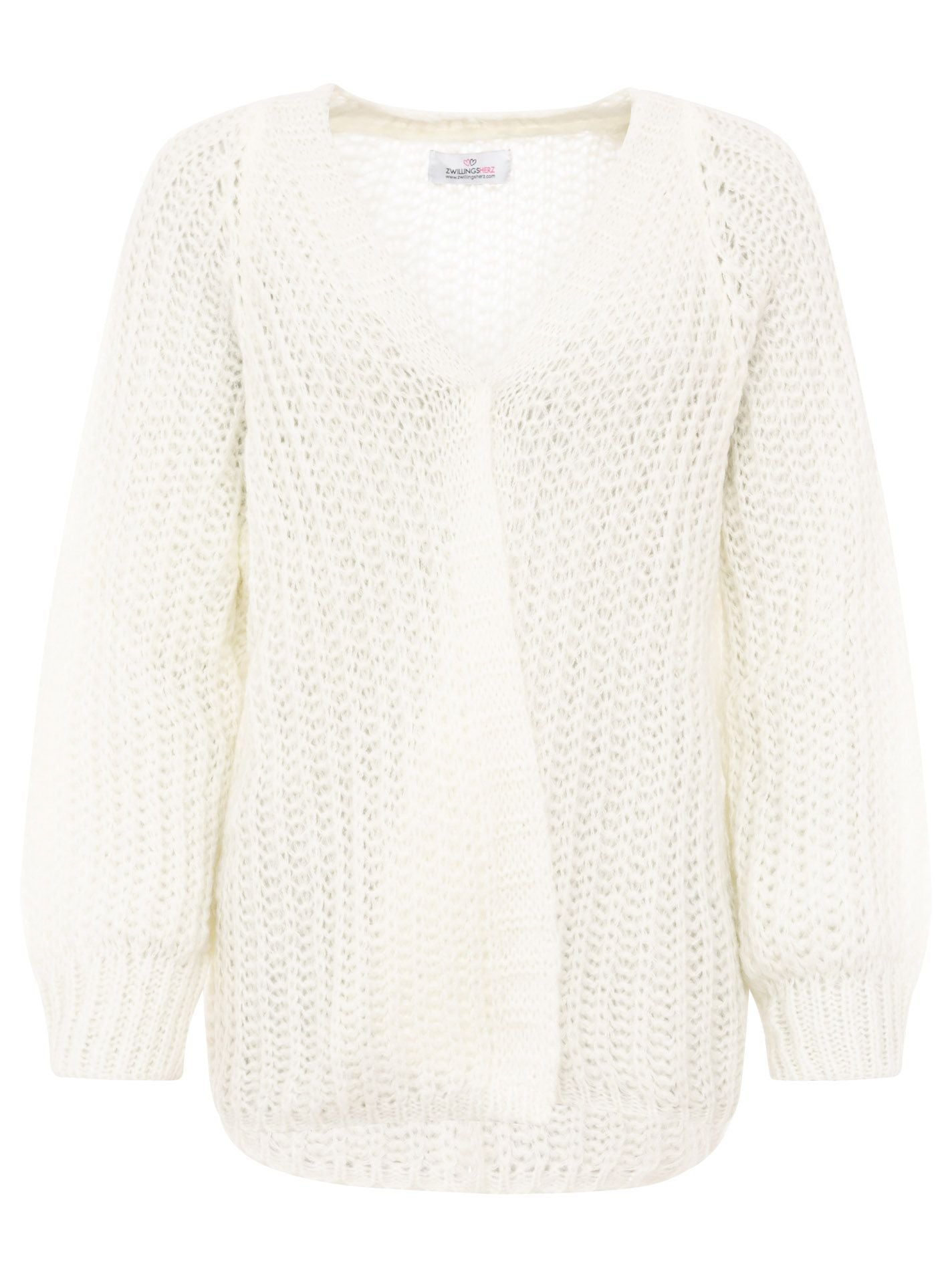 Zwillingsherz - Weicher Grobstrick Cardigan mit Wolle - Wollweiß