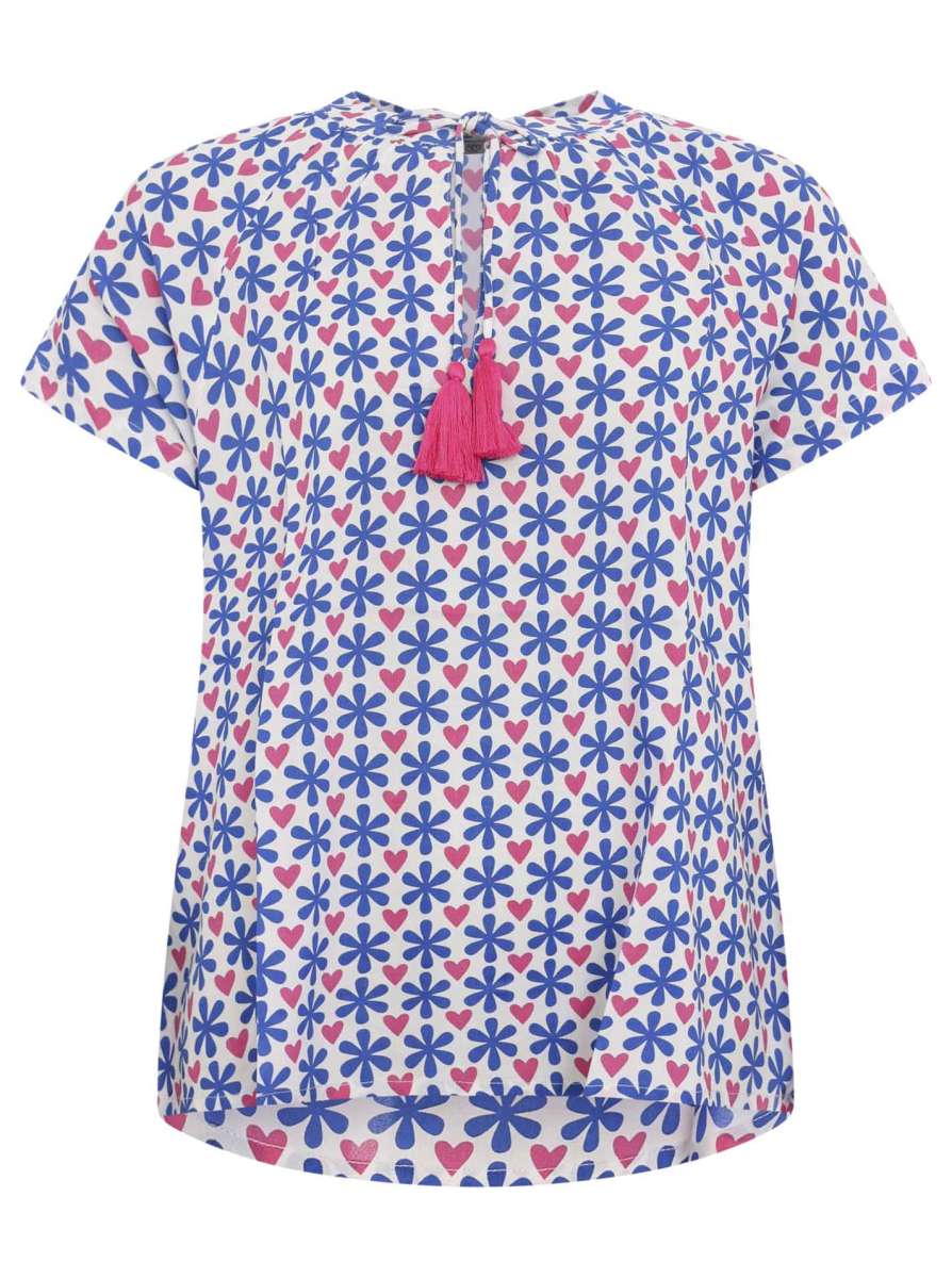Zwillingsherz - Kurzarm Bluse - Blau/Weiß/Pink