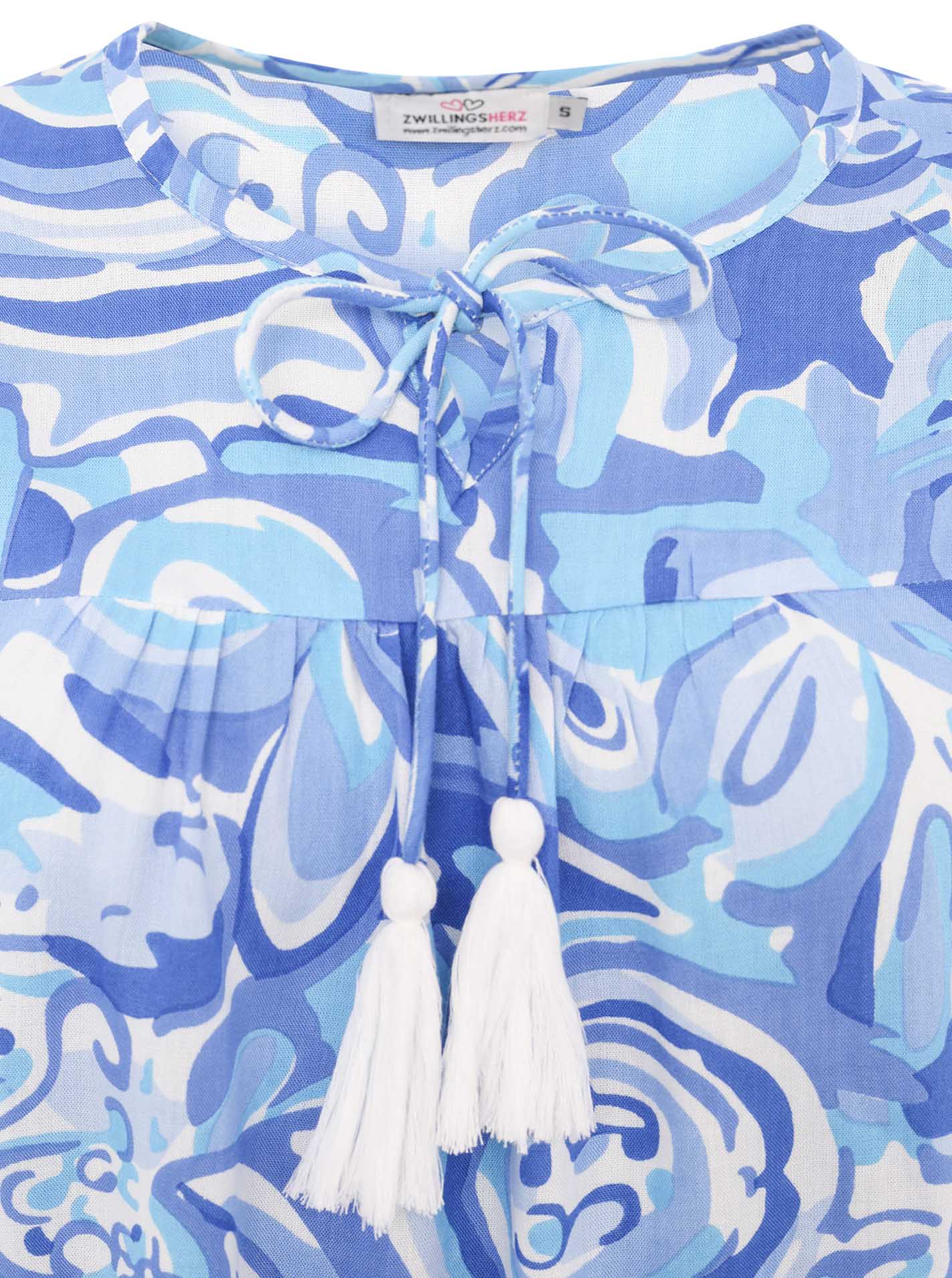 Zwillingsherz - Langarmbluse Aquarell - Blau/Weiß