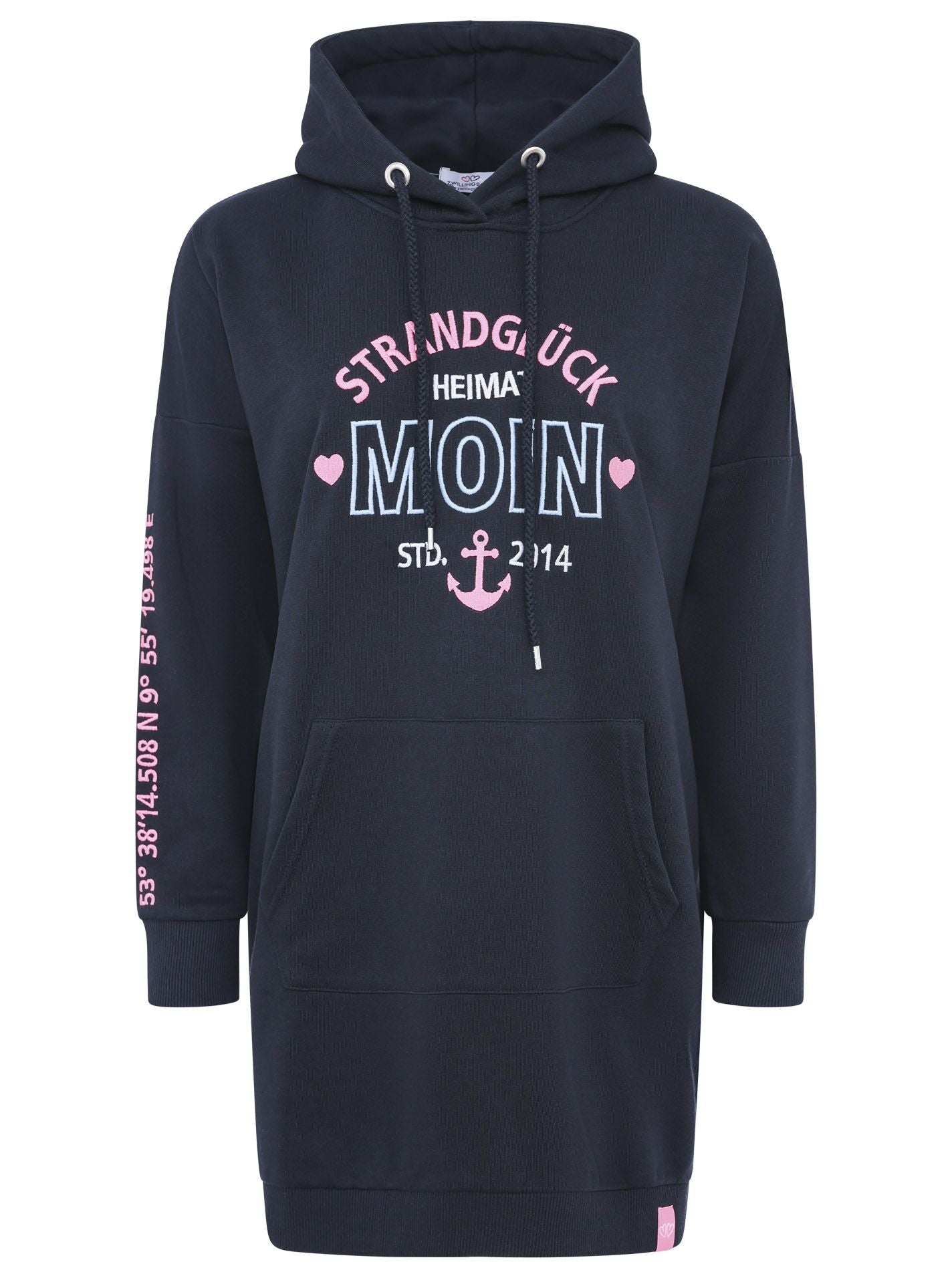 Zwillingsherz - Hoodiekleid "Moin Strandglück" - Dunkelblau
