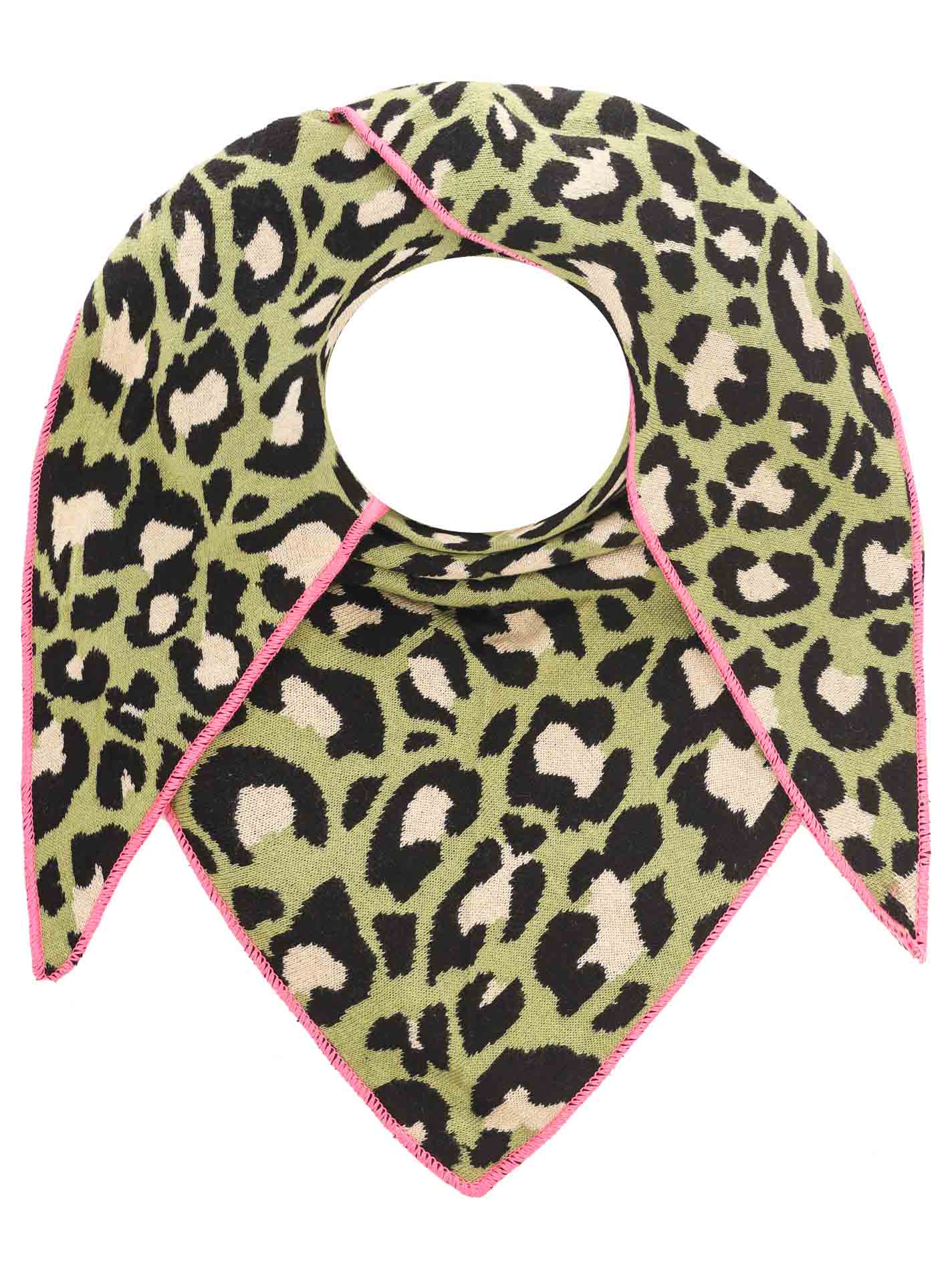 Zwillingsherz Schal - Dreieckstuch "Leo Leopard Wild " Baumwolle - Khaki/Pink