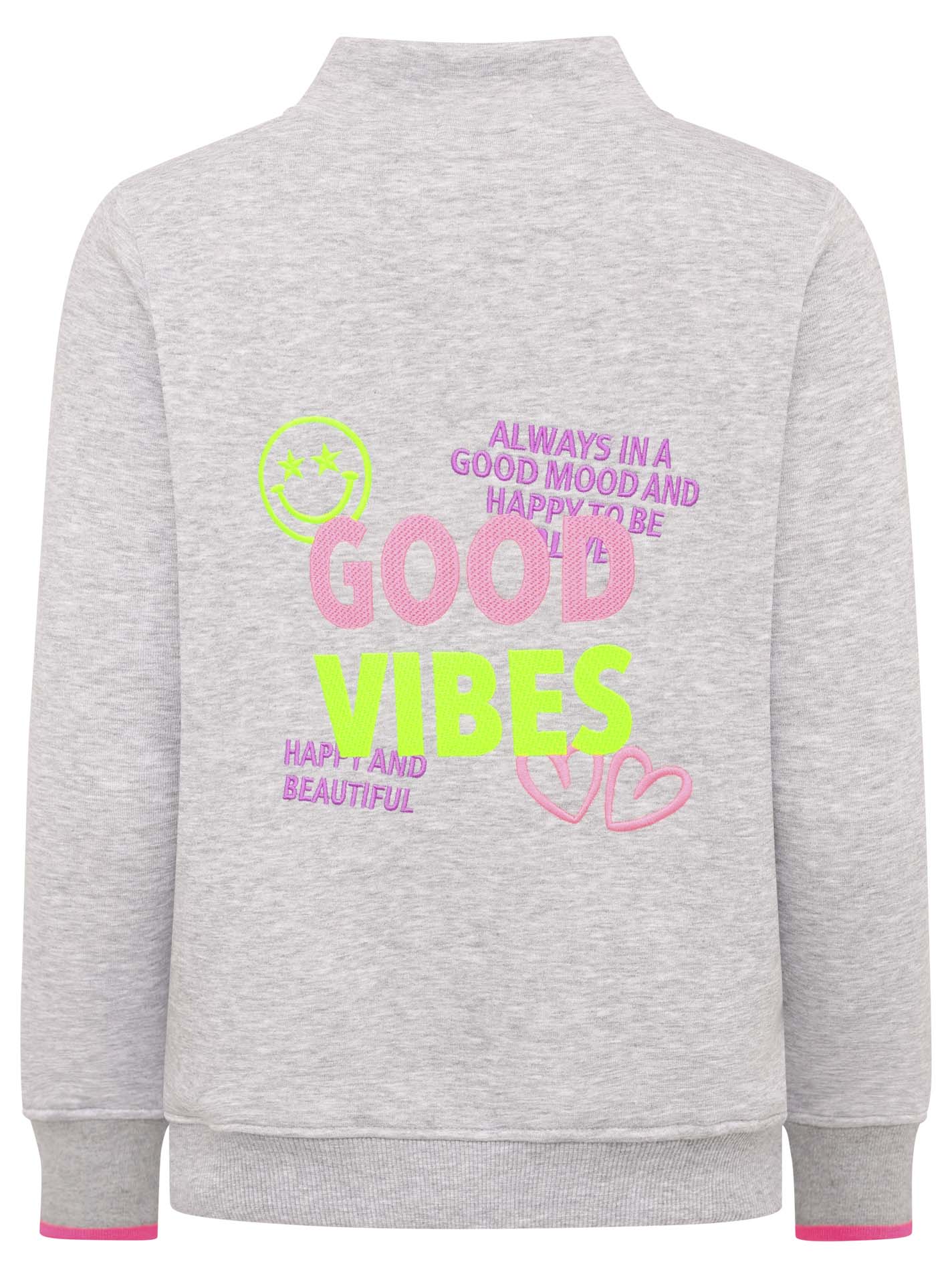 Zwillingsherz - Troyer Zipper „Smiley Good Vibes“ "- Grau/Pink