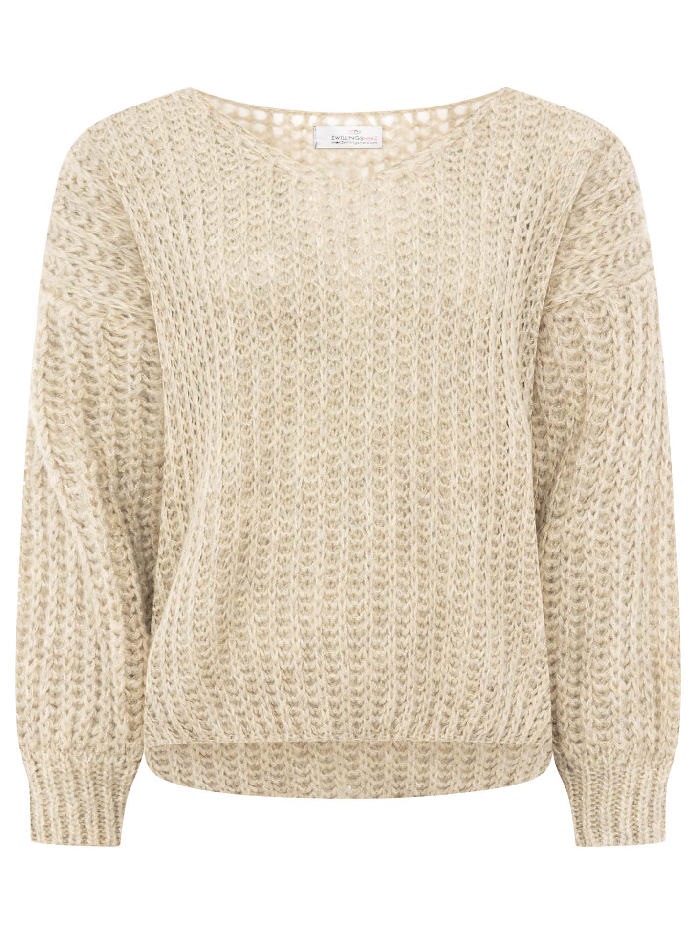 Zwillingsherz - Weicher Grobstrick Pullover mit Wolle - Beige
