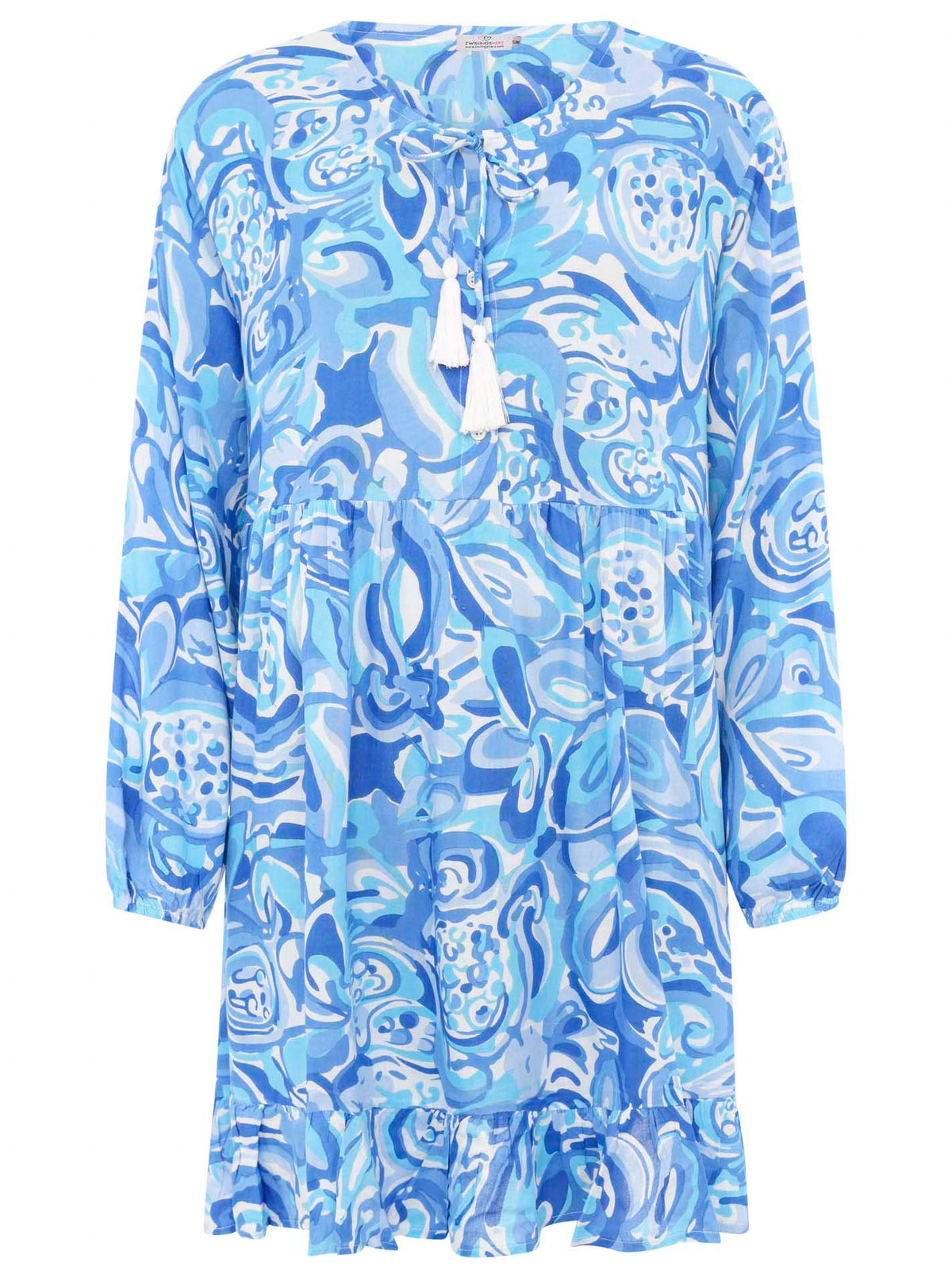 Zwillingsherz - Tunika Kleid "Aquarell Blumenmeer" - Blau