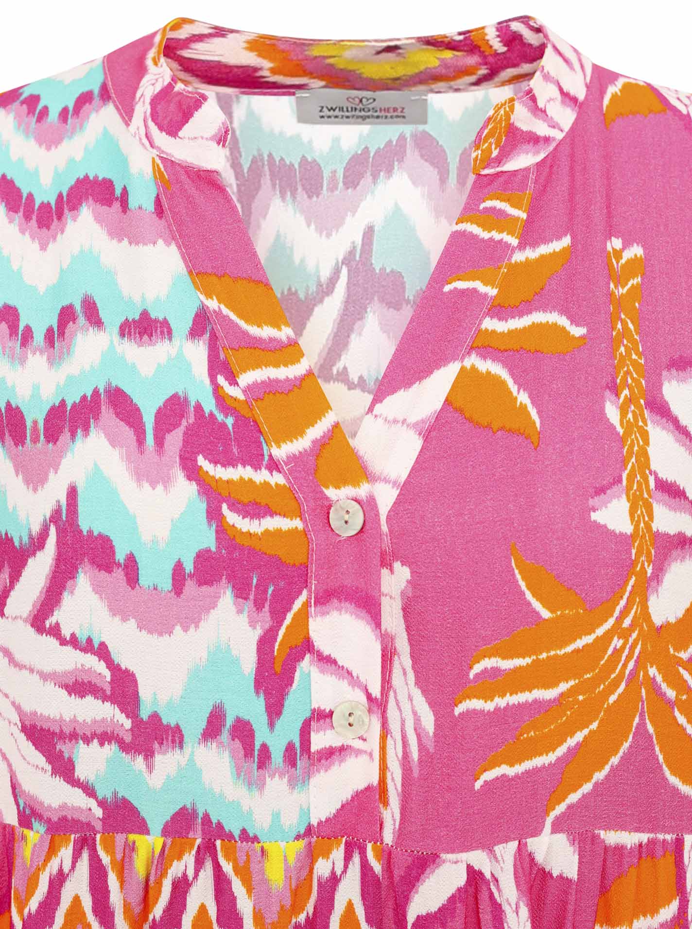 Zwillingsherz - Maxi Kleid Blumen Design Ornamente - Pink/Orange