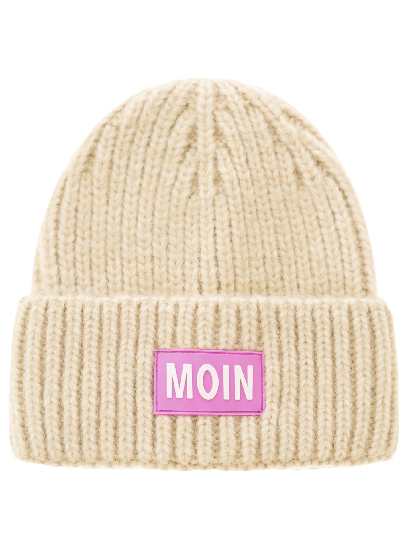 Zwillingsherz - Edle Mütze "Moin" Beige/Pink