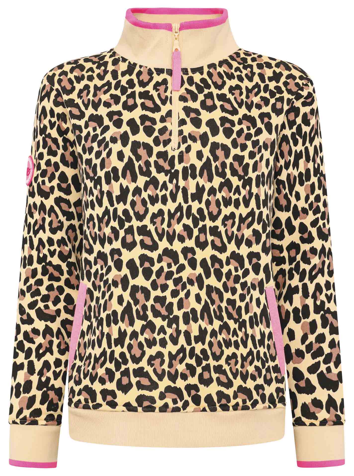 Zwillingsherz - Troyer Sweat Zipper "Leo Leopard" - Beige