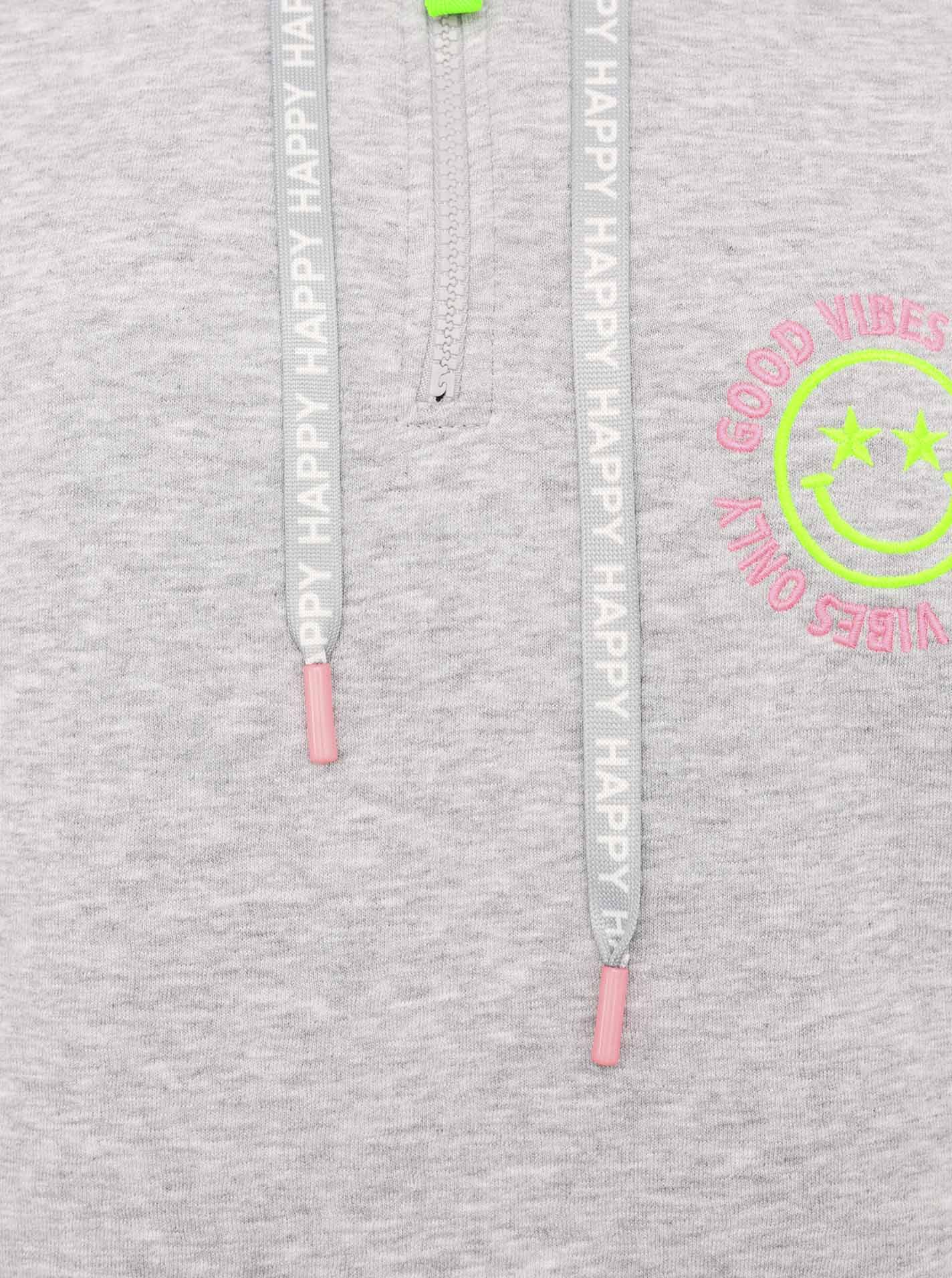 Zwillingsherz - Troyer Zipper „Smiley Good Vibes“ "- Grau/Pink