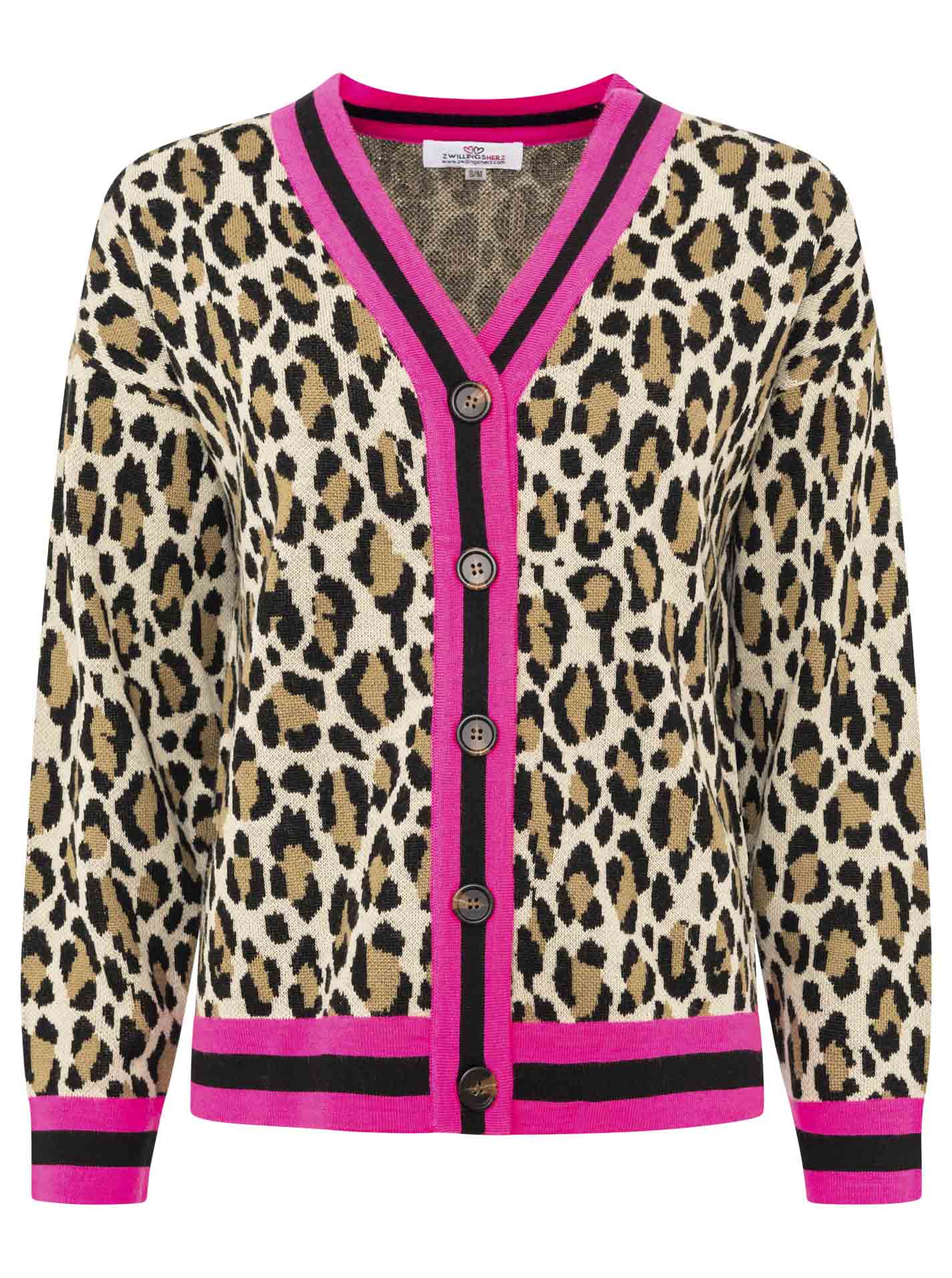Zwillingsherz - Sweat Cardigan Leo/Leopard - Beige/Pink