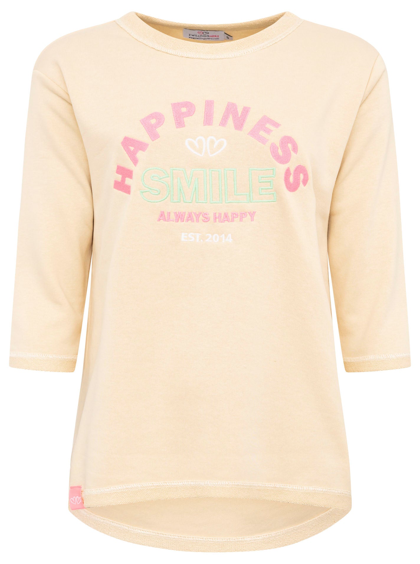 Zwillingsherz - Sweatshirt 3/4 Arm "Smile Happiness " - Beige
