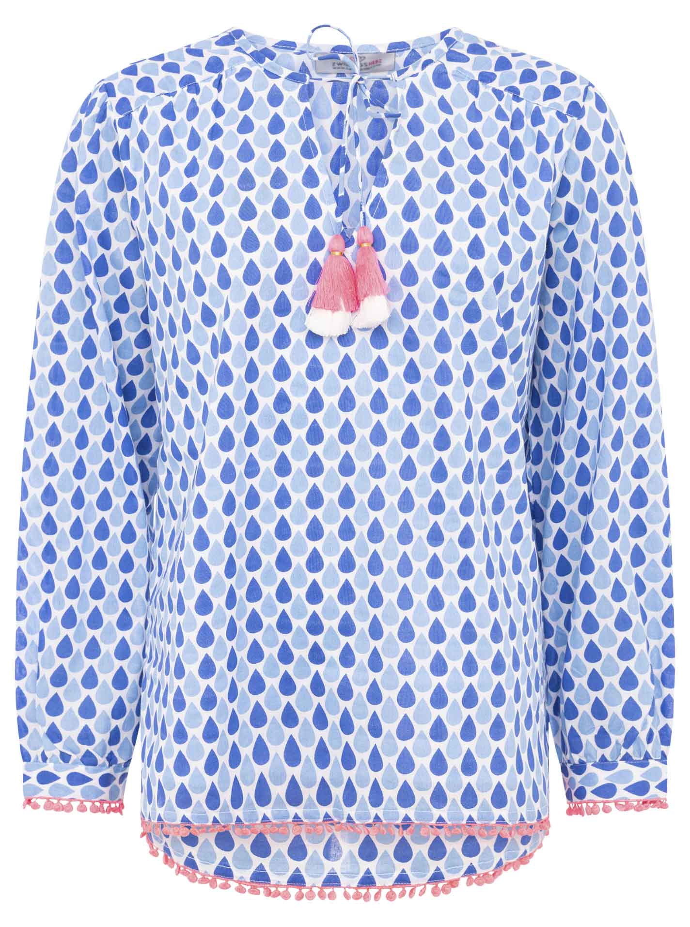 Zwillingsherz - Langarmbluse "Tröpfchen" - Blau/Pink