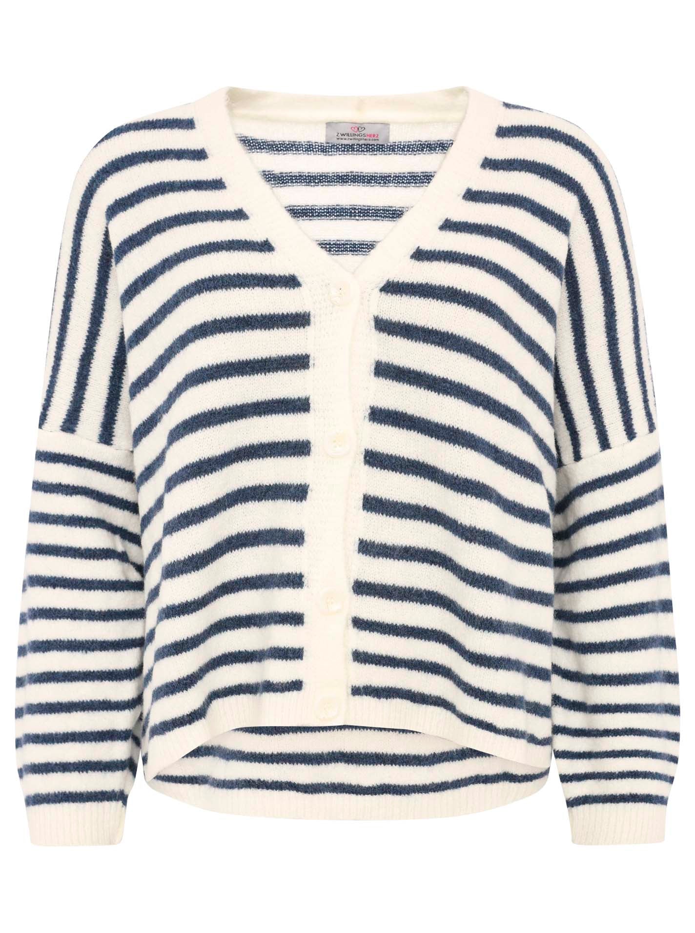 Streifen Cardigan - Creme/Blau