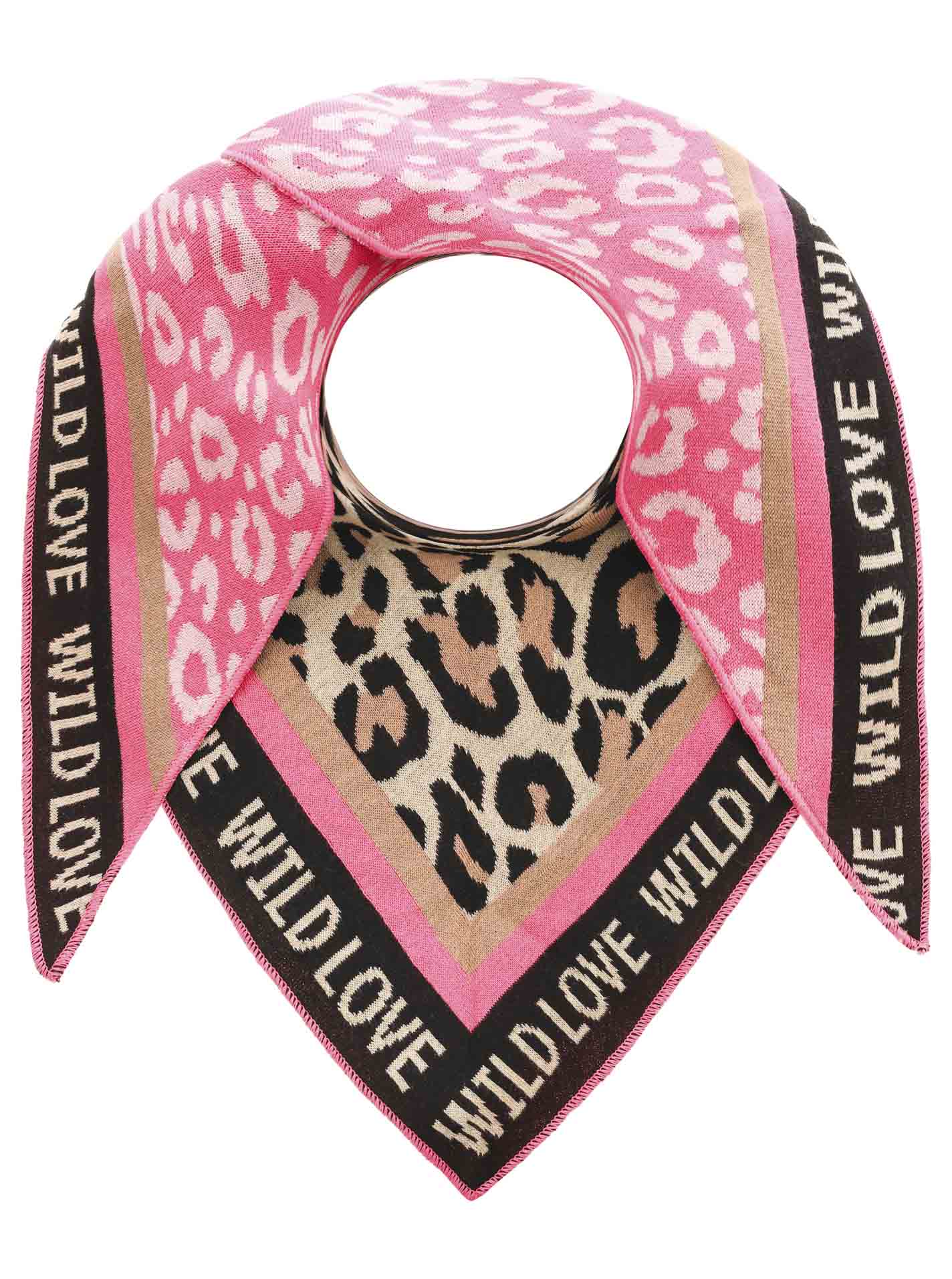Zwillingsherz Schal - Dreieckstuch "Wild Love Leo" Baumwolle - Beige/Pink