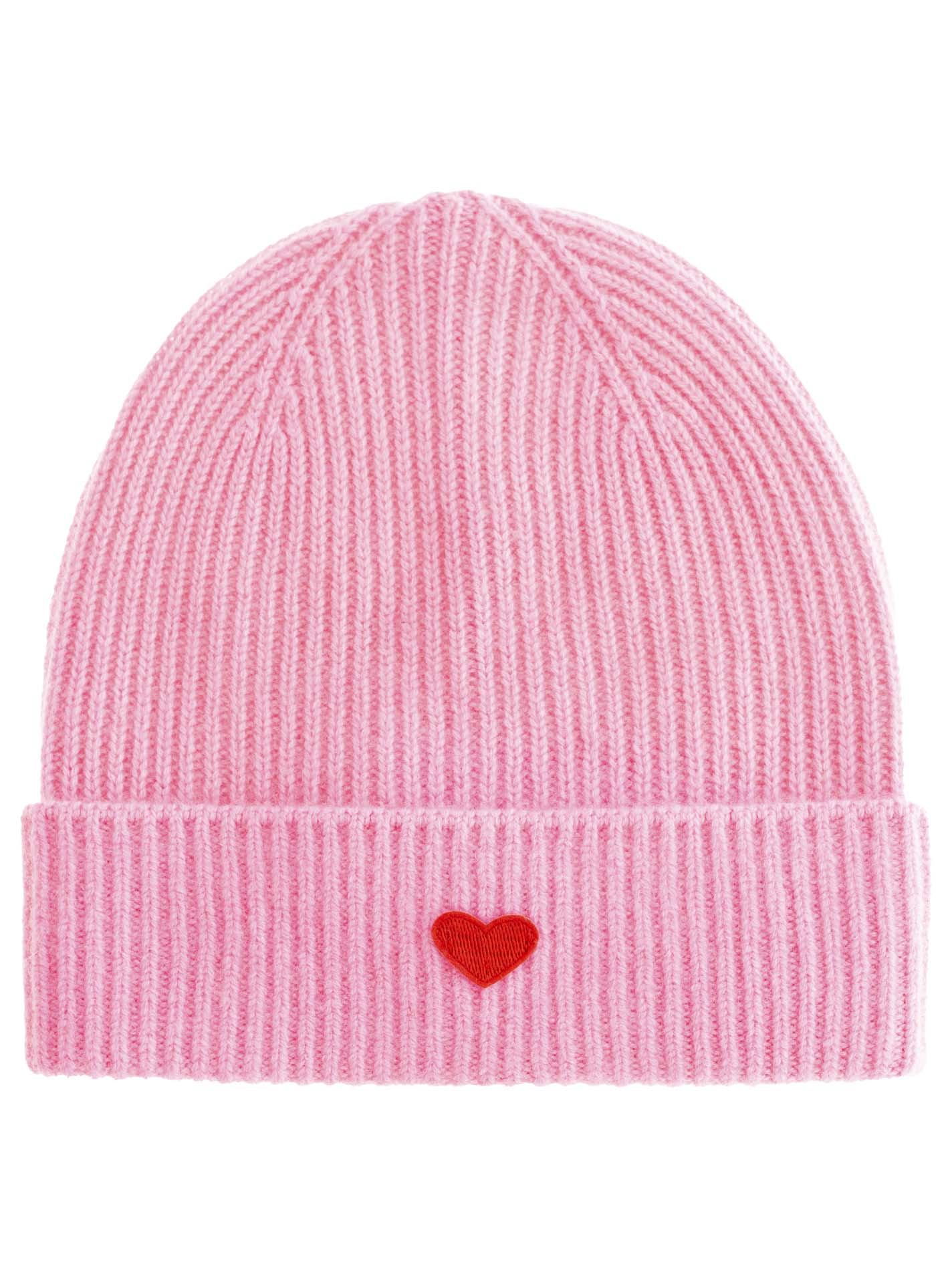 Zwillingsherz - Cashmere Rippstrick Mütze Herz - Rosa