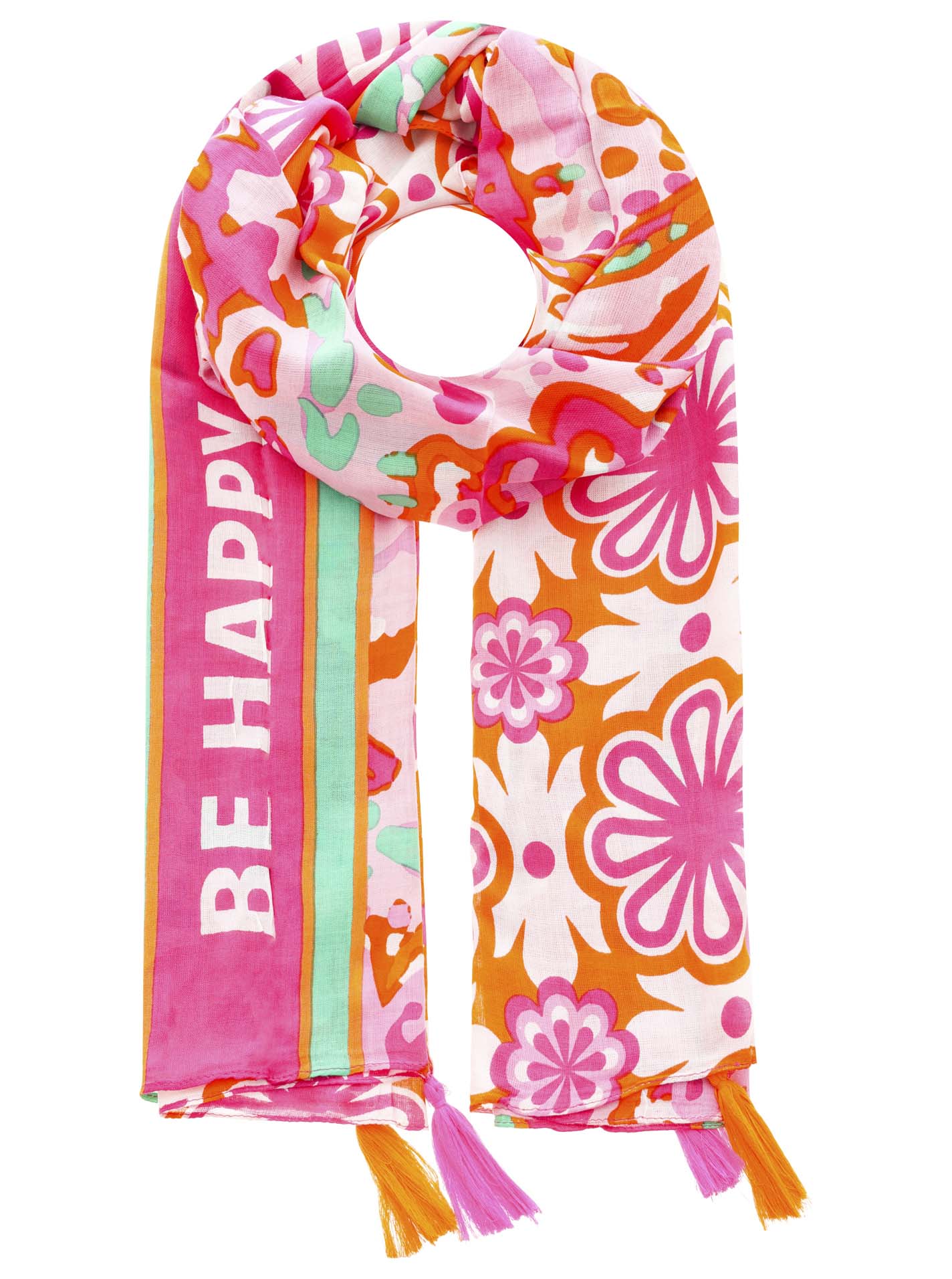 Zwillingsherz - Schal Baumwolle Seide Be Happy - Pink/Orange