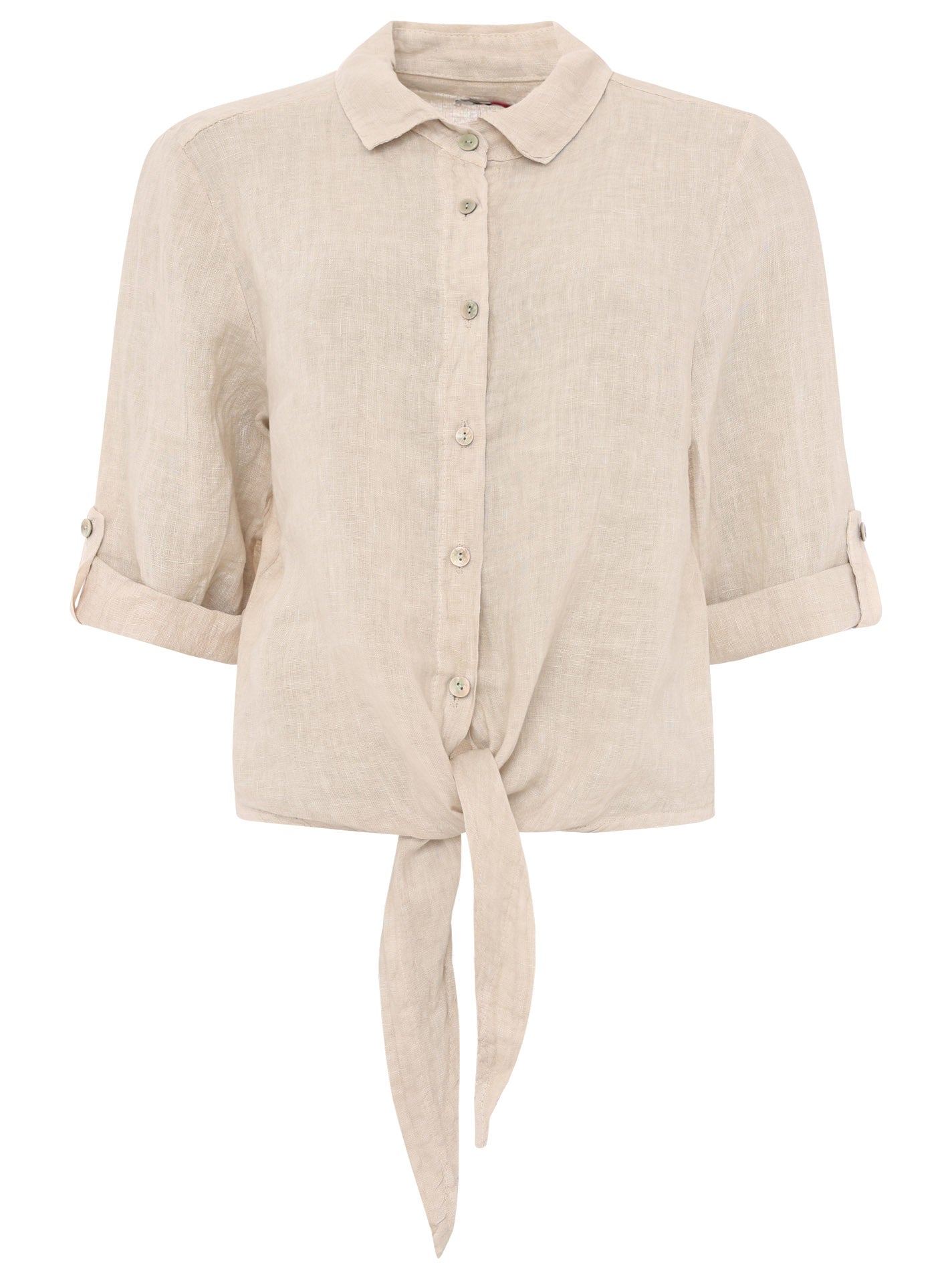 Zwillingsherz - 100% Leinen Bluse mit Knopfleiste - Beige